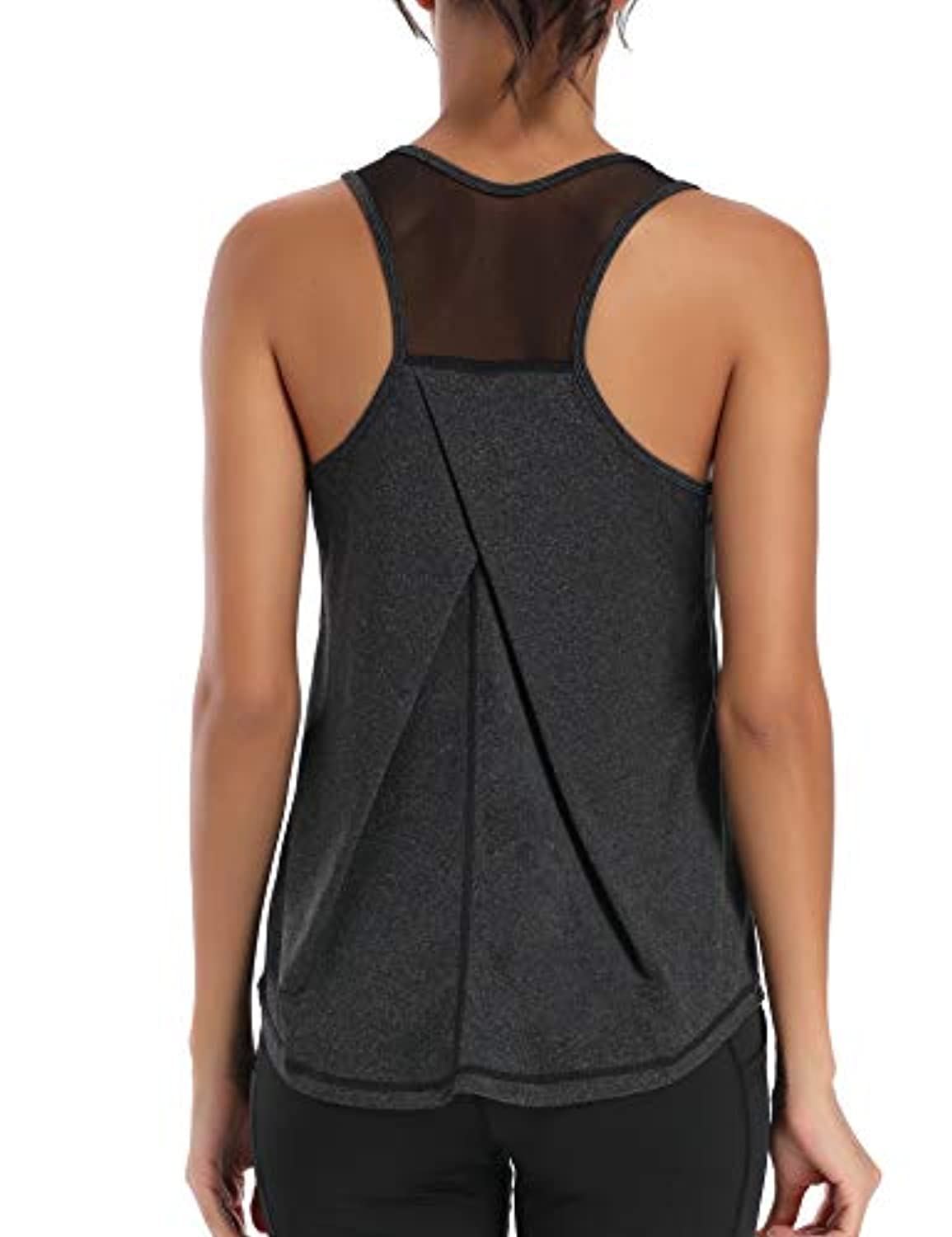 Aeuui - Camisa sin mangas para mujer, deportiva, de malla con espalda cruzada, para yoga, ropa de gimnasio