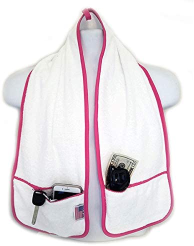 R J Hall toalla deportiva – 2 bolsillos con cremallera que sostiene pertenencias seguras mientras haces ejercicio, entrenamiento, clase de yoga, entrenamiento de fitness en el gimnasio o caminar por la playa, bucles 100% algodón supersuaves y absorbentes,