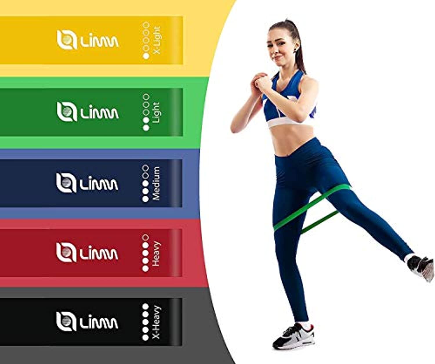 Bandas de ejercicio de resistencia al limm, juego de 5 bandas para entrenar con guía de instrucciones y bolsa de transporte, bandas para piernas y culos.