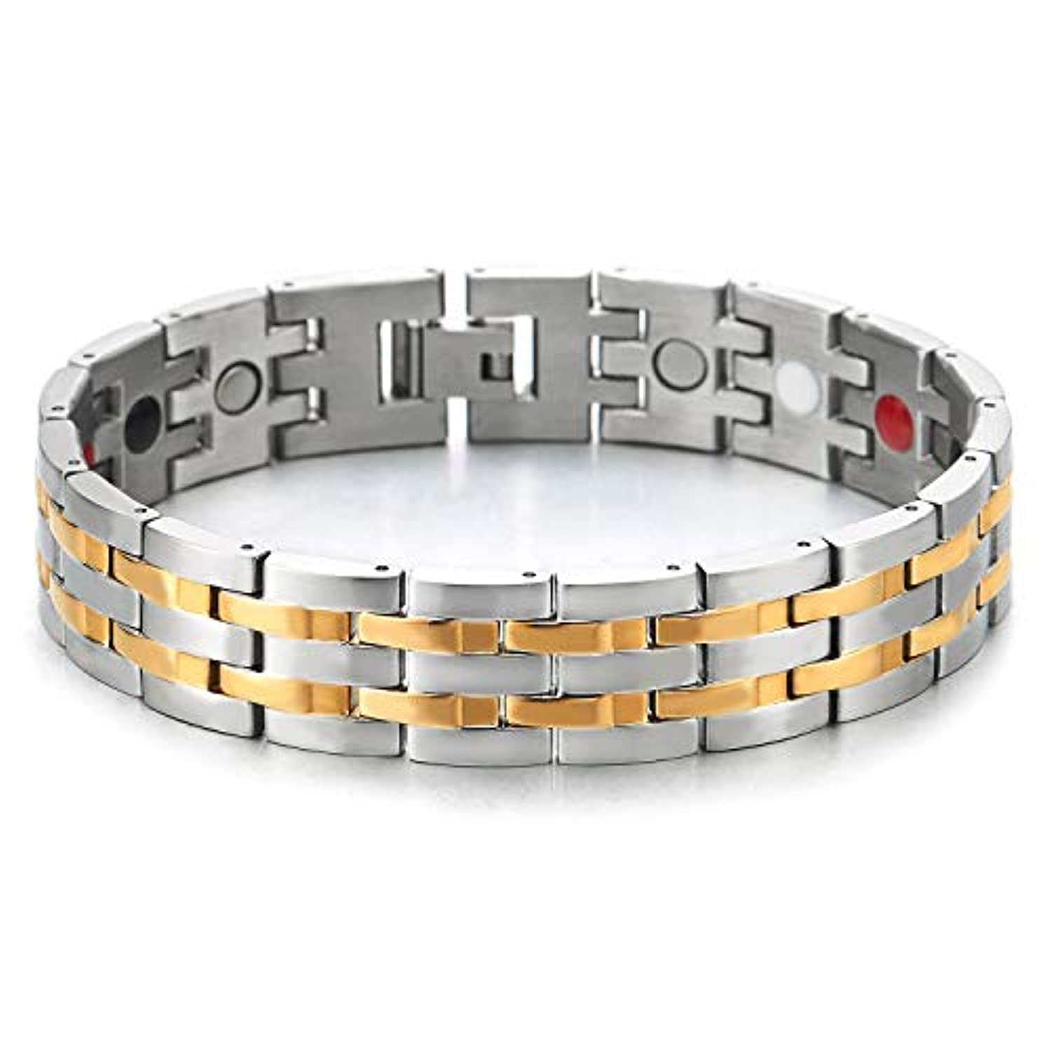 Exquisito brazalete magnético de acero inoxidable para hombre, oro negro, con imanes y herramienta de desengarce gratuita