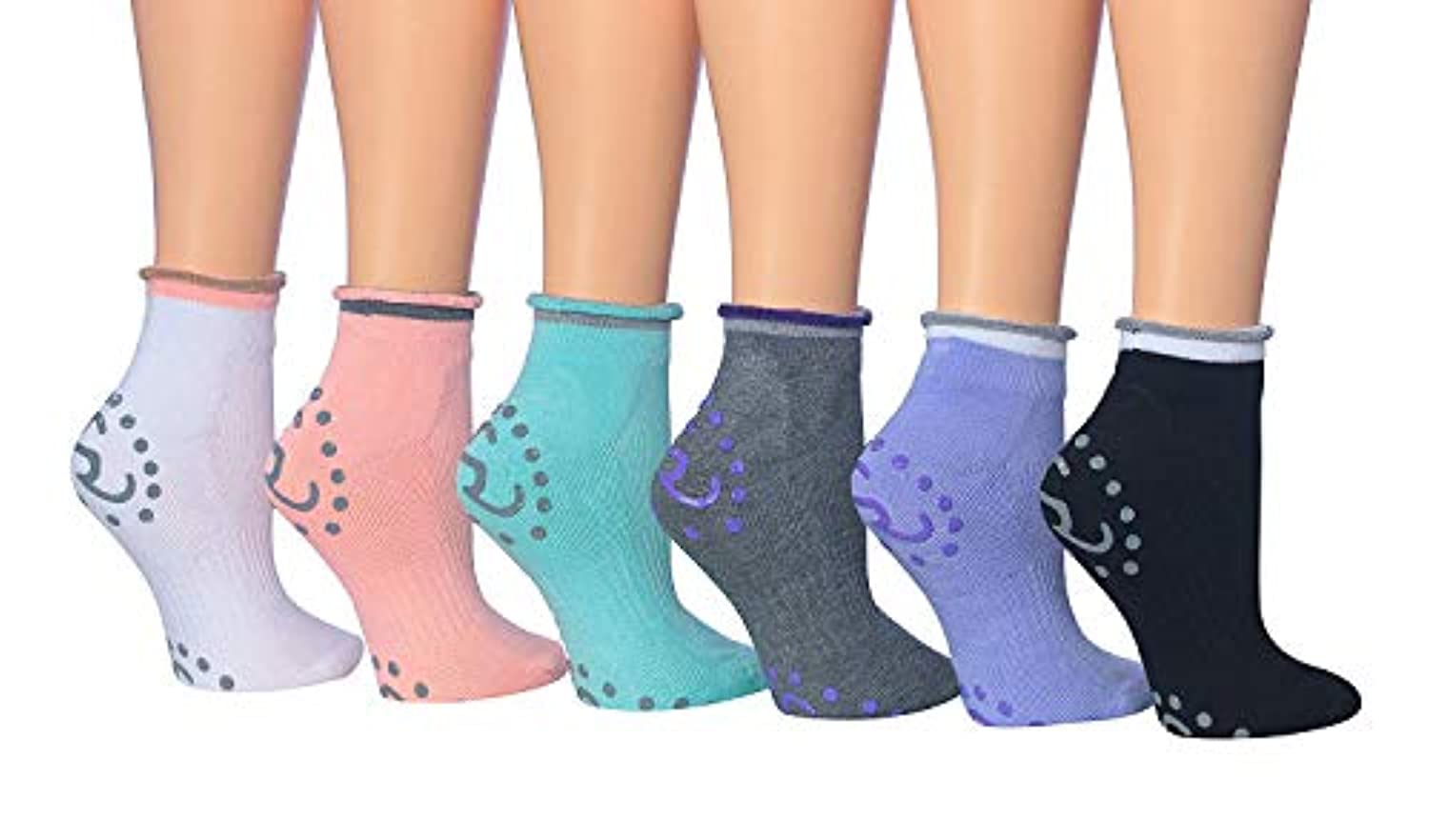 Ronnox - 12 pares de calcetines antideslizantes de silicona para yoga, pilates y barras, para mujer