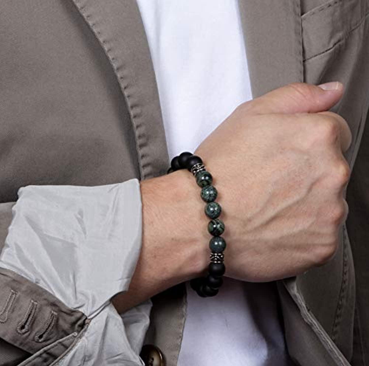 Spartan - Pulsera de cuentas para hombre con cuentas de plata de ley 925, ajustable, disponible en