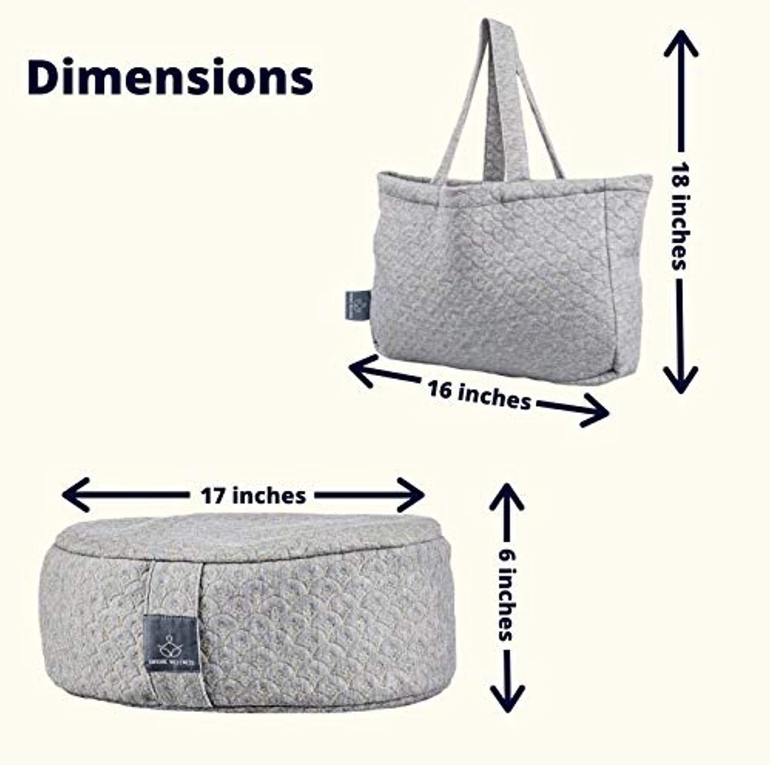 Cojín único de meditación de trigo sarraceno Wellness (17.2 x 13.2 in), almohadas de meditación para sentarse en el suelo, cojín de yoga para mujeres y hombres, bolsa de mano para viajes, con aroma a lavanda, lavable a máquina