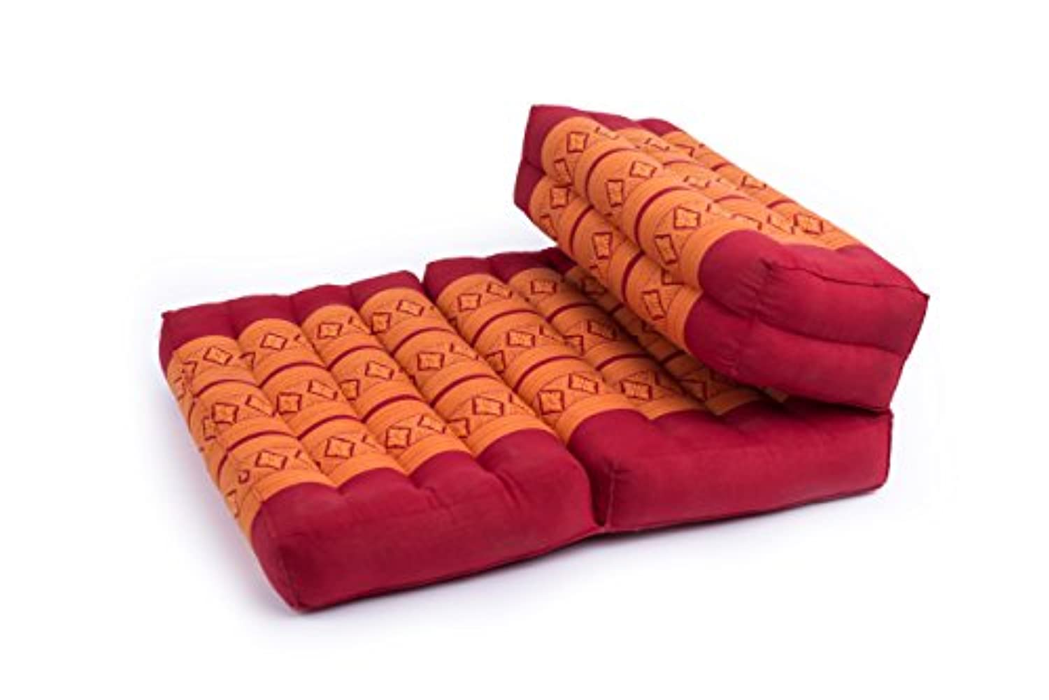 GABUR Kapok Dreams Foldable Meditation Cushion, 100% Kapok Zafu/Zabuton, Thai Design Orange & Red