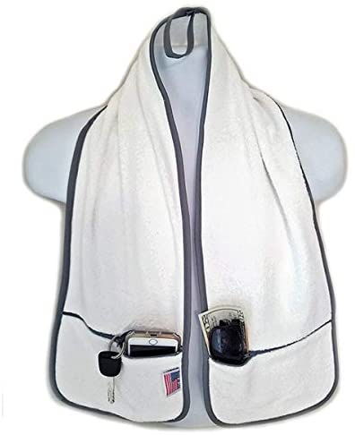 R J Hall toalla deportiva – 2 bolsillos con cremallera que sostiene pertenencias seguras mientras haces ejercicio, entrenamiento, clase de yoga, entrenamiento de fitness en el gimnasio o caminar por la playa, bucles 100% algodón supersuaves y absorbentes,