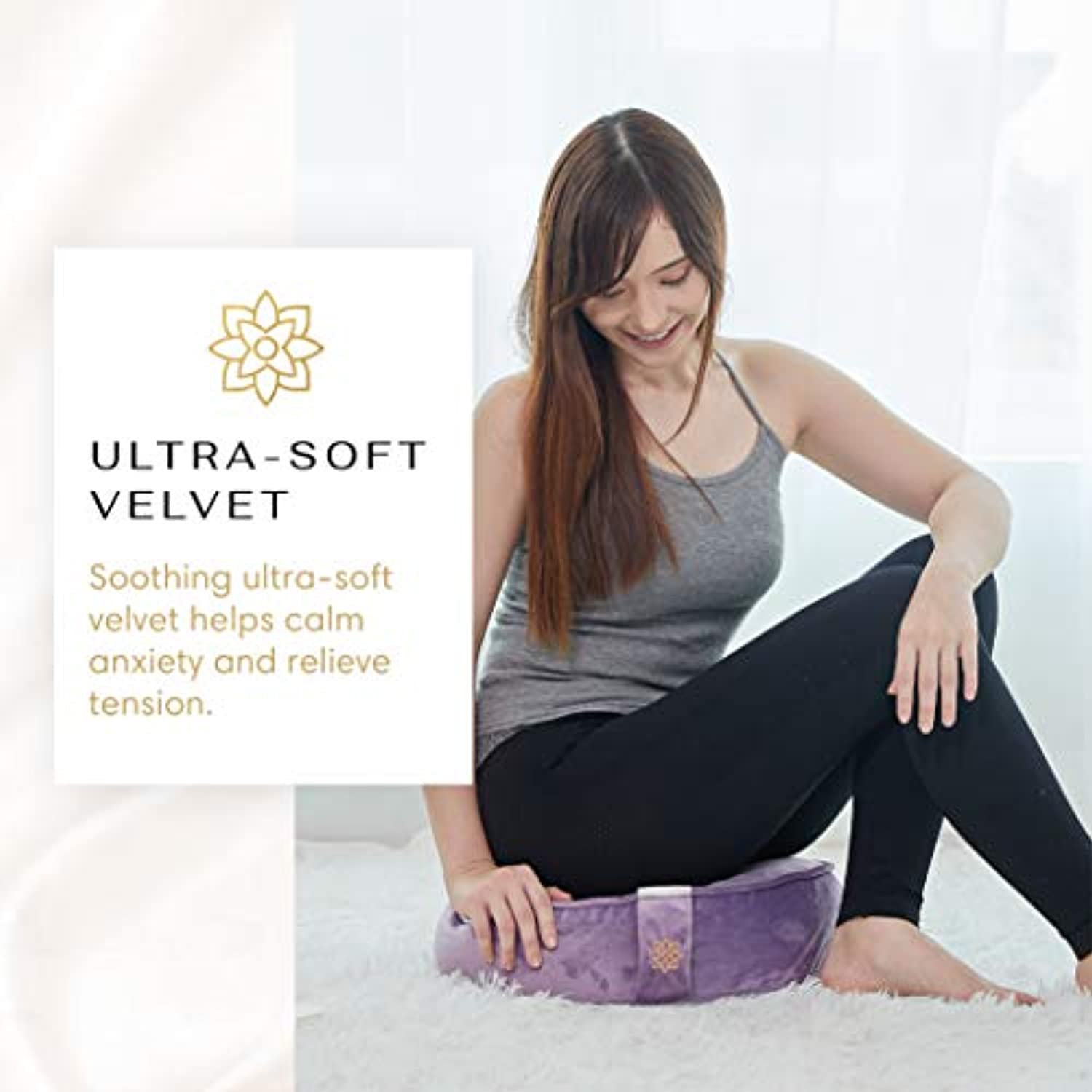 Cojín de meditación de terciopelo Mindful and Modern – Almohada de lujo Zafu para yoga – Almohada grande de meditación de trigo sarraceno con funda extraíble de lujo en seis colores