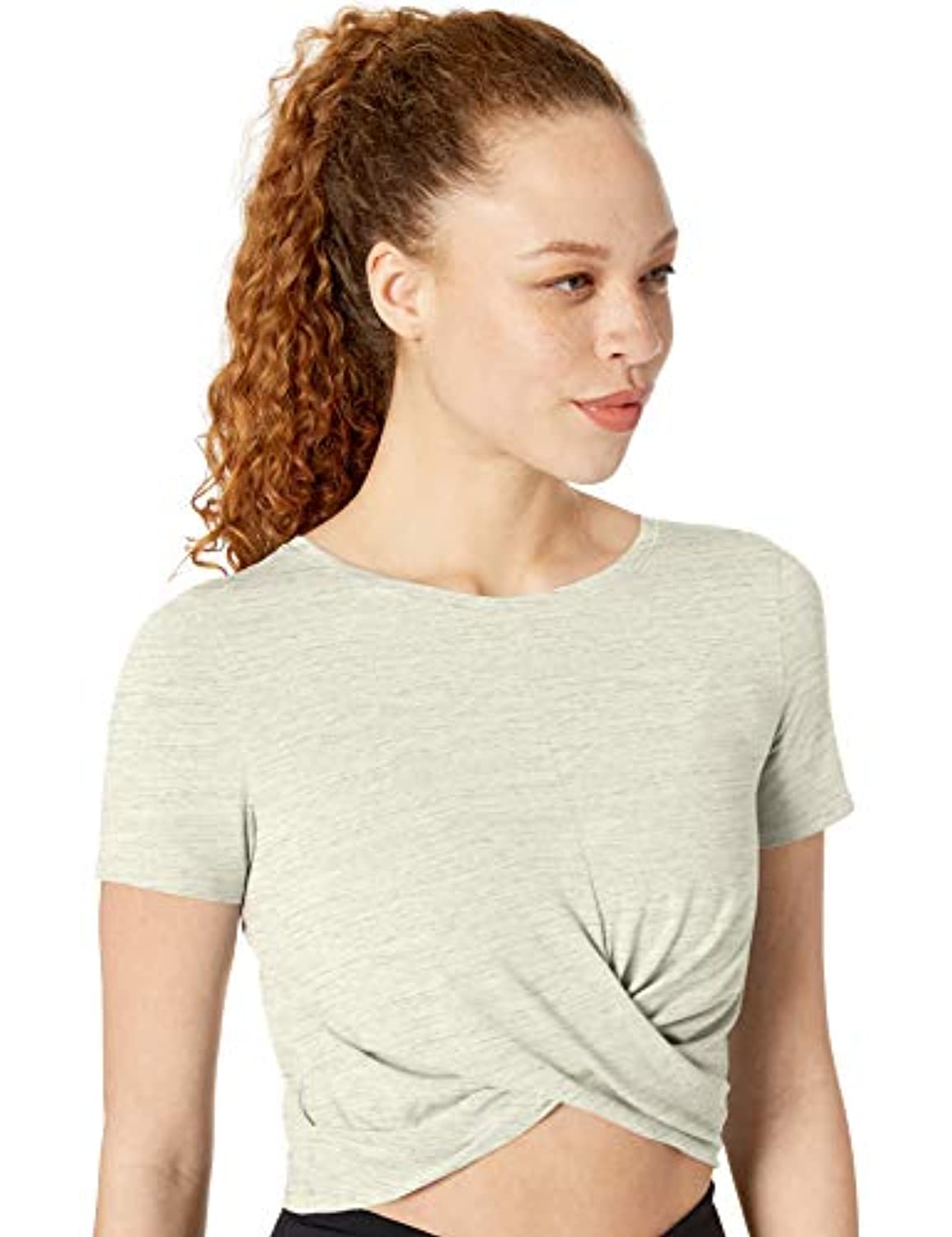 Core 10 Pima - Camiseta de yoga con nudo frontal de mezcla de algodón para mujer