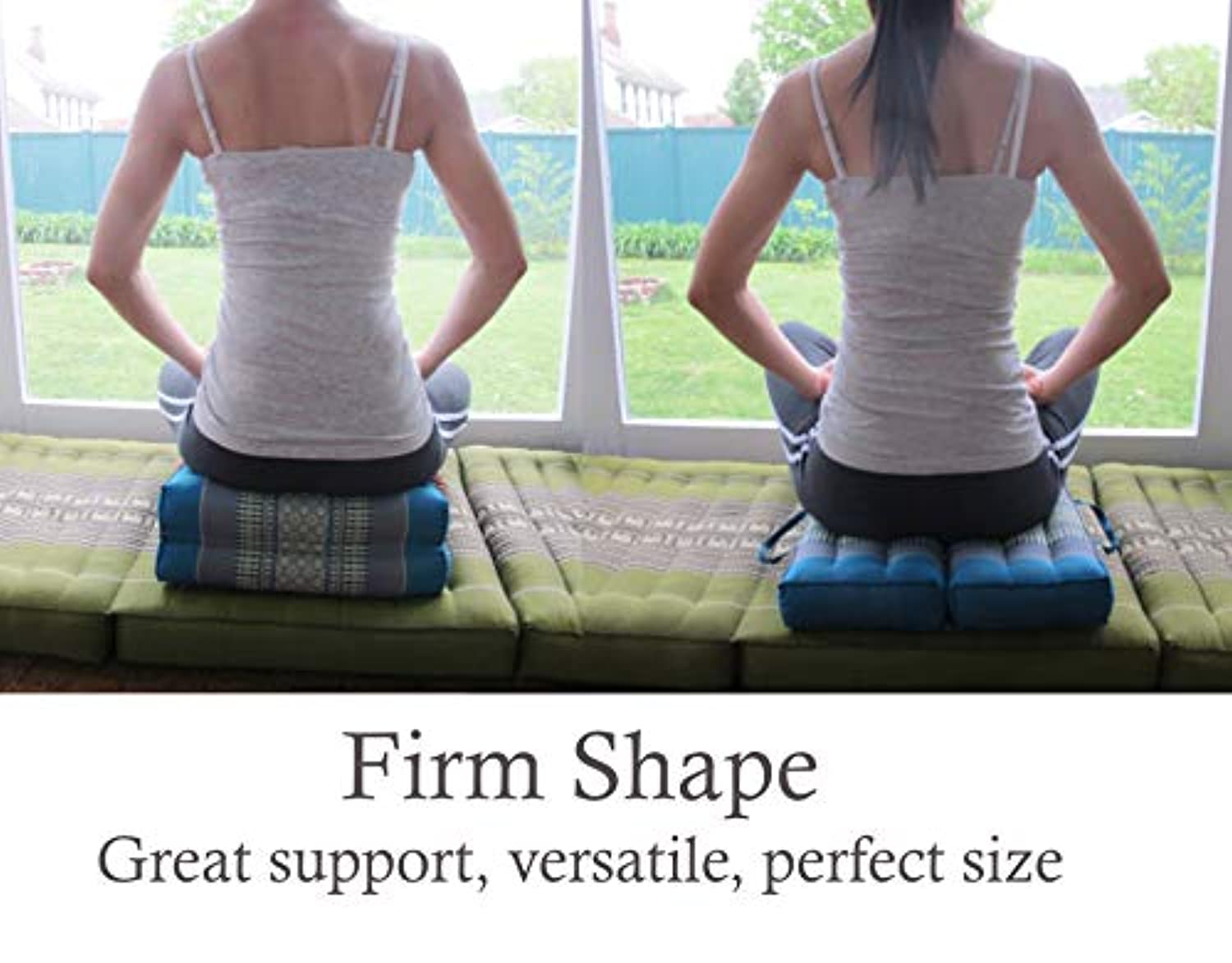 Cojín de meditación plegable Land of Simple Treasures – Almohada extra firme para yoga – Relleno de fibra tailandesa natural de Kapok – piso convertible, asiento para silla