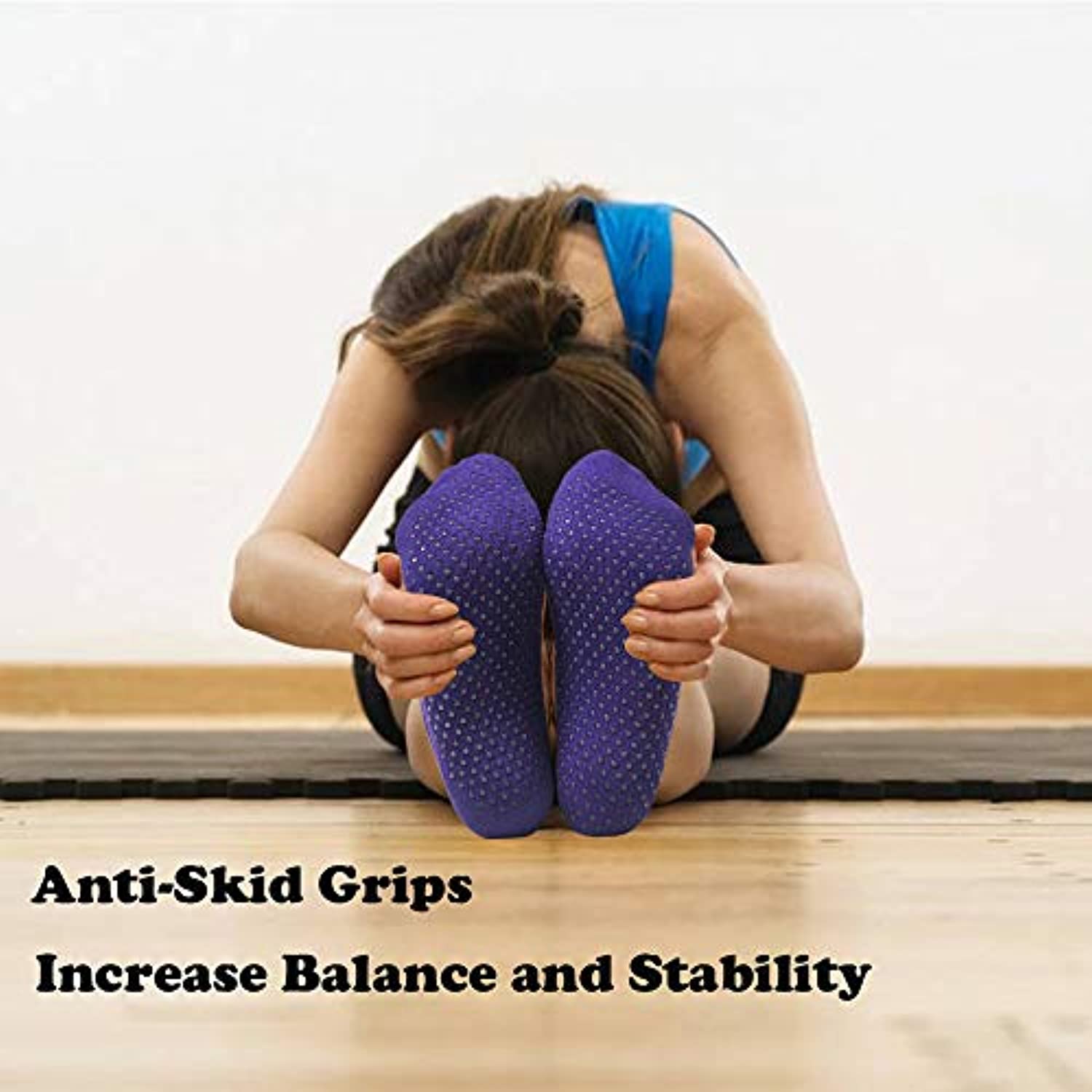 Sticky Pilates Barre Calcetines de yoga – Elutong 4 unidades antideslizantes antideslizantes con puños calcetines de ballet danza para mujer
