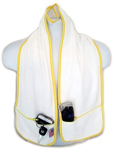 R J Hall toalla deportiva – 2 bolsillos con cremallera que sostiene pertenencias seguras mientras haces ejercicio, entrenamiento, clase de yoga, entrenamiento de fitness en el gimnasio o caminar por la playa, bucles 100% algodón supersuaves y absorbentes,