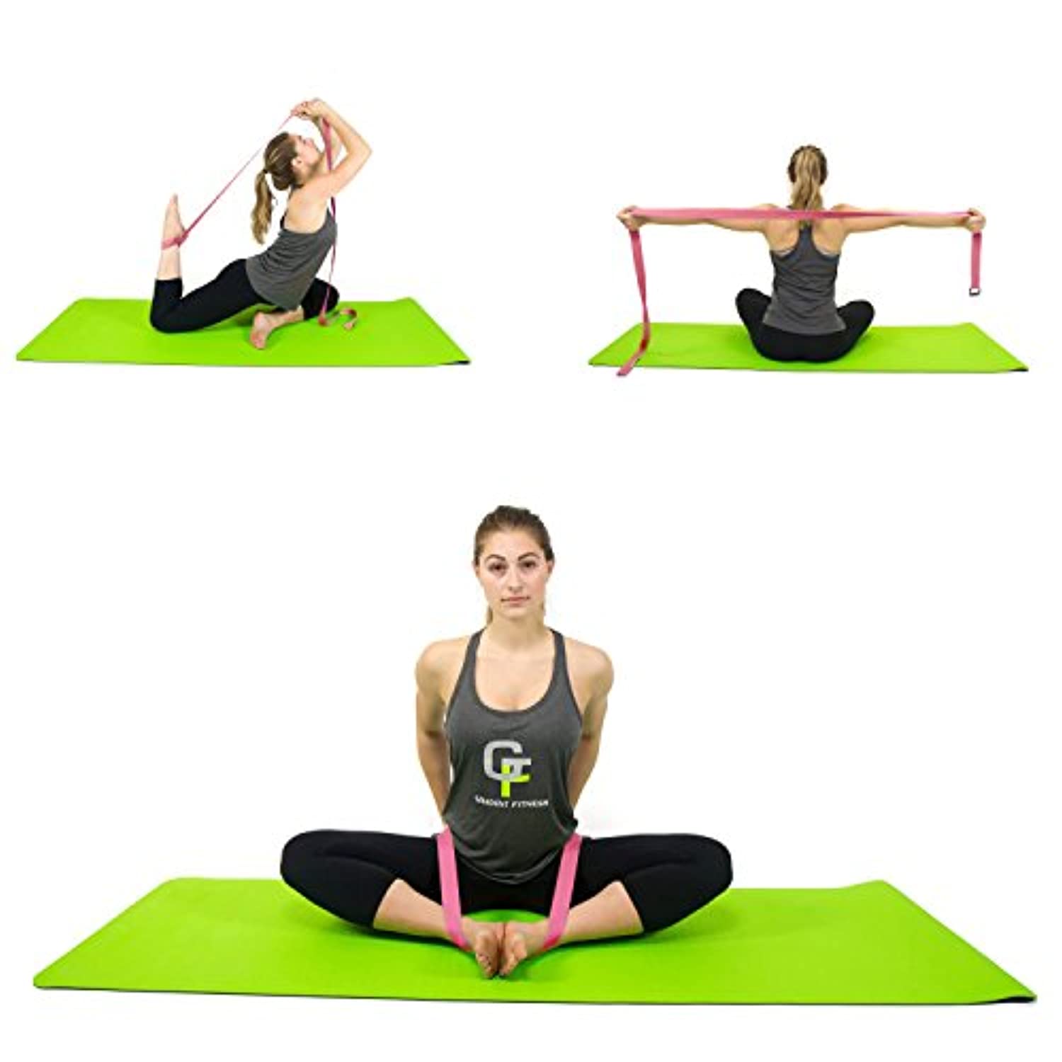 Correa de yoga degradado, hebilla de fácil alimentación sin fricción, correas de mezcla de algodón y poliéster súper suave, guía electrónica. (8 pies)