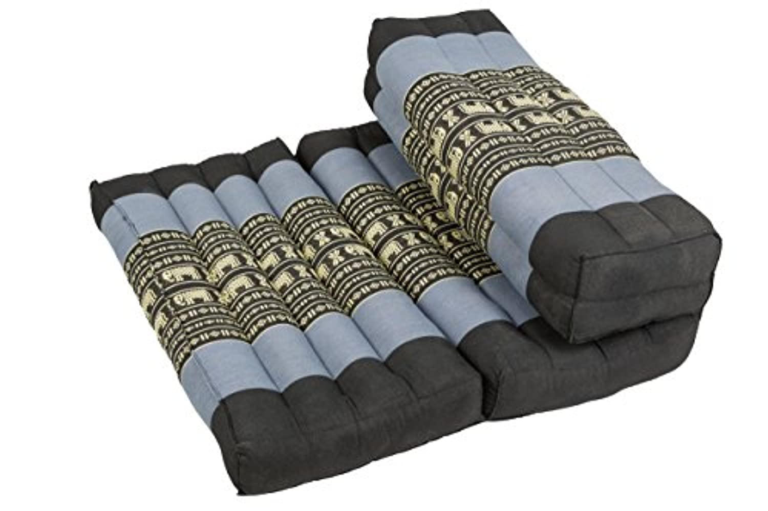 GABUR Kapok Dreams Foldable Meditation Cushion, 100% Kapok Zafu/Zabuton, Thai Design Blue Elephants