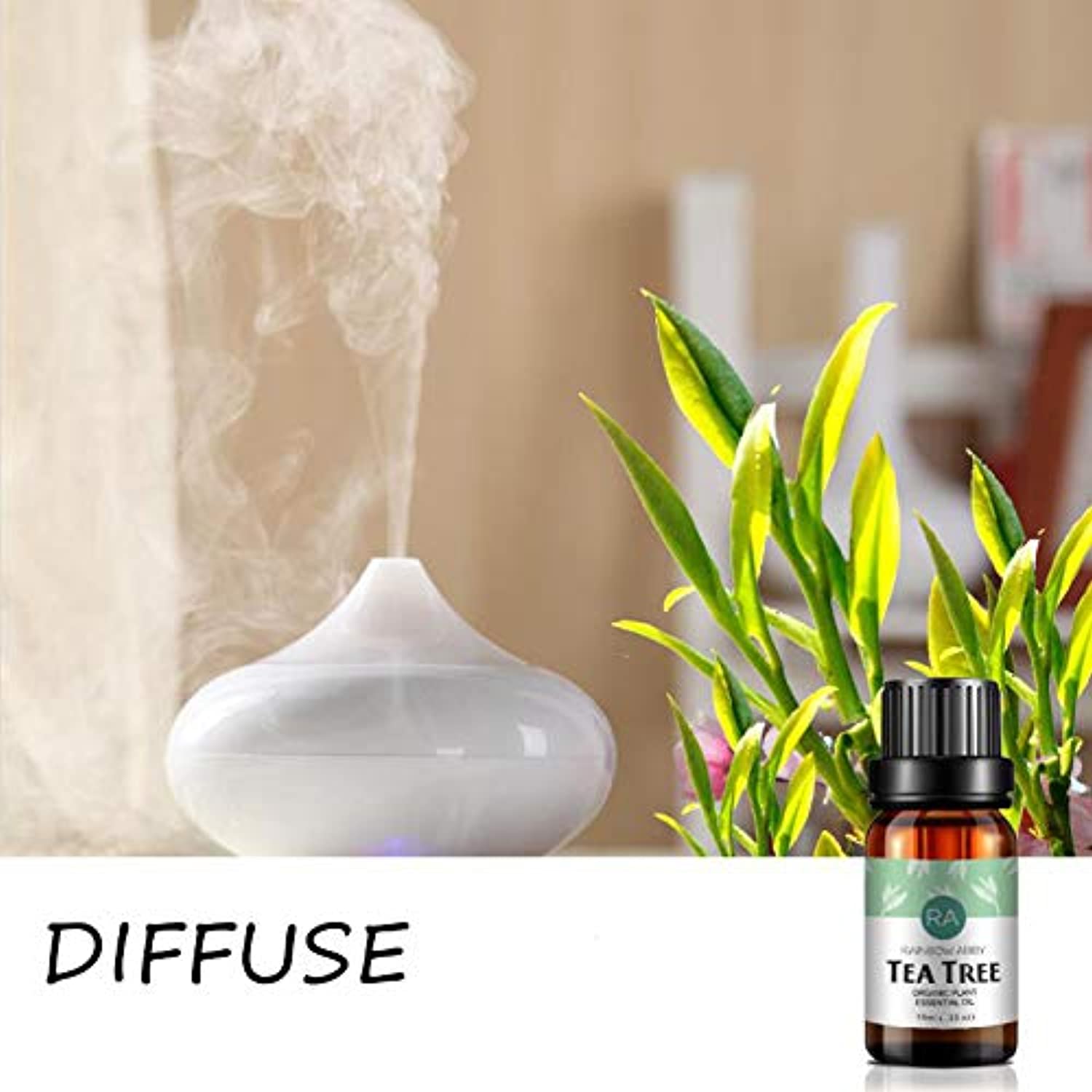 Aceites esenciales de árbol de té, 100 % aceite de olis natural puro, mejor grado terapéutico, cuidado de la piel, aromaterapia, masaje, 0.3 fl oz