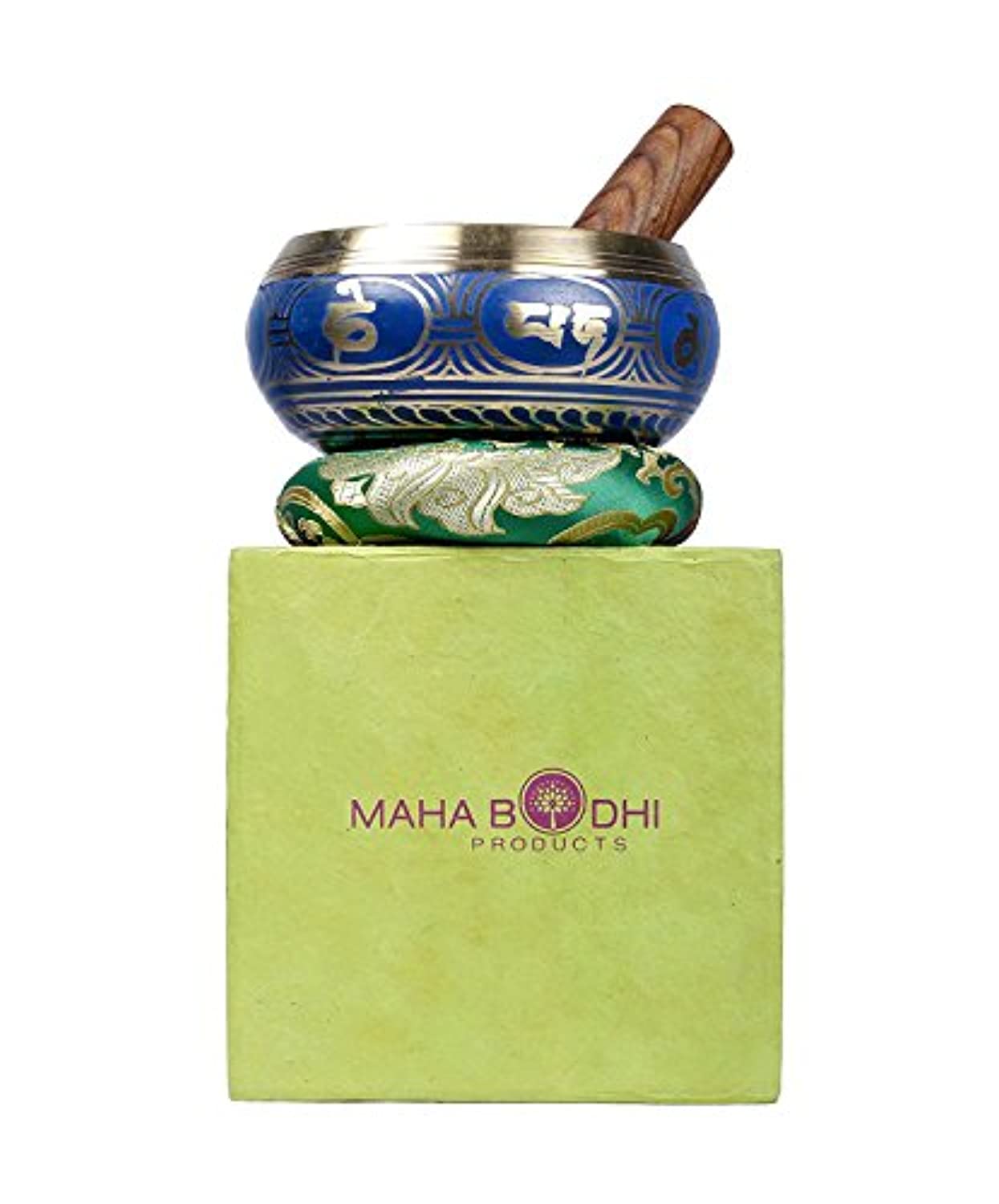 Juego de cuencos tibetanos, diseño azul fresco, maha bodhi, 4.7 in de ancho, auténtico gong de meditación para relajación y curación de chakras, totalmente tallado a mano, regalo perfecto