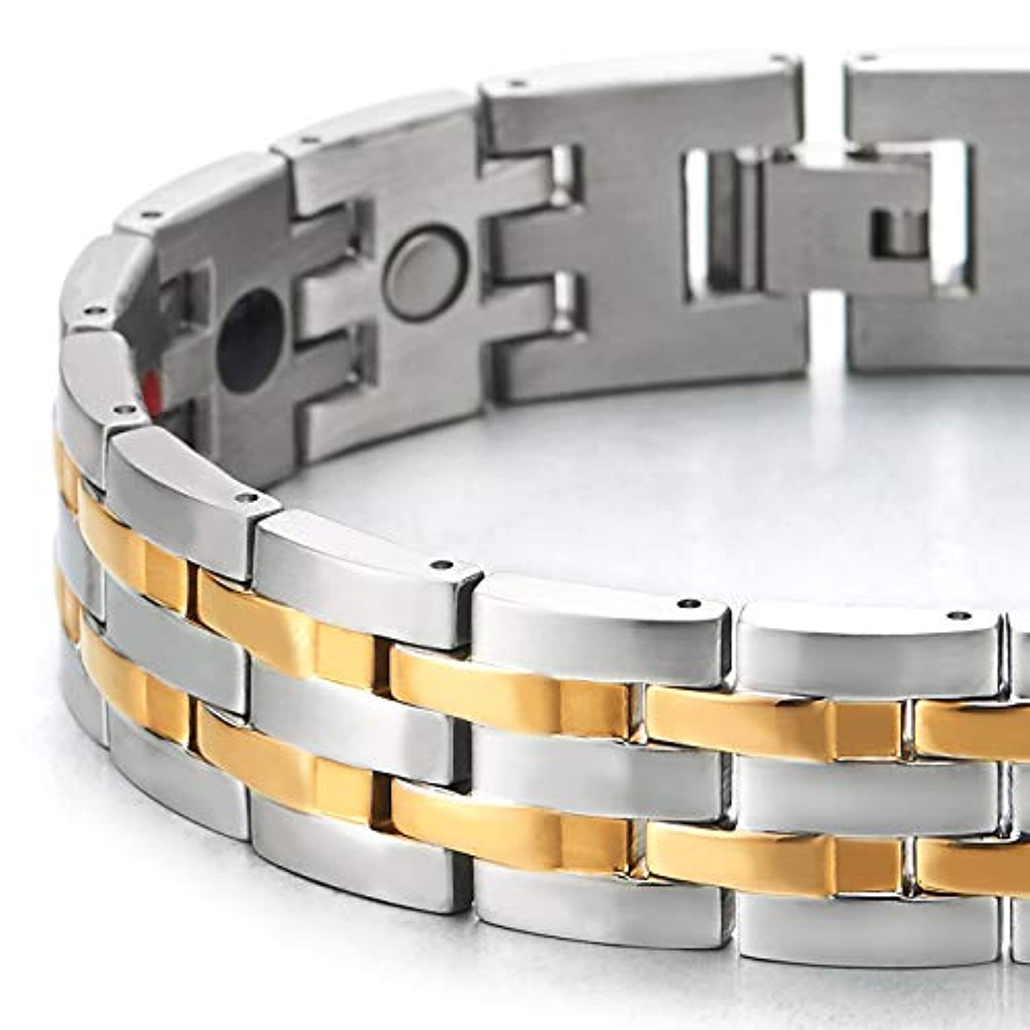 Exquisito brazalete magnético de acero inoxidable para hombre, oro negro, con imanes y herramienta de desengarce gratuita