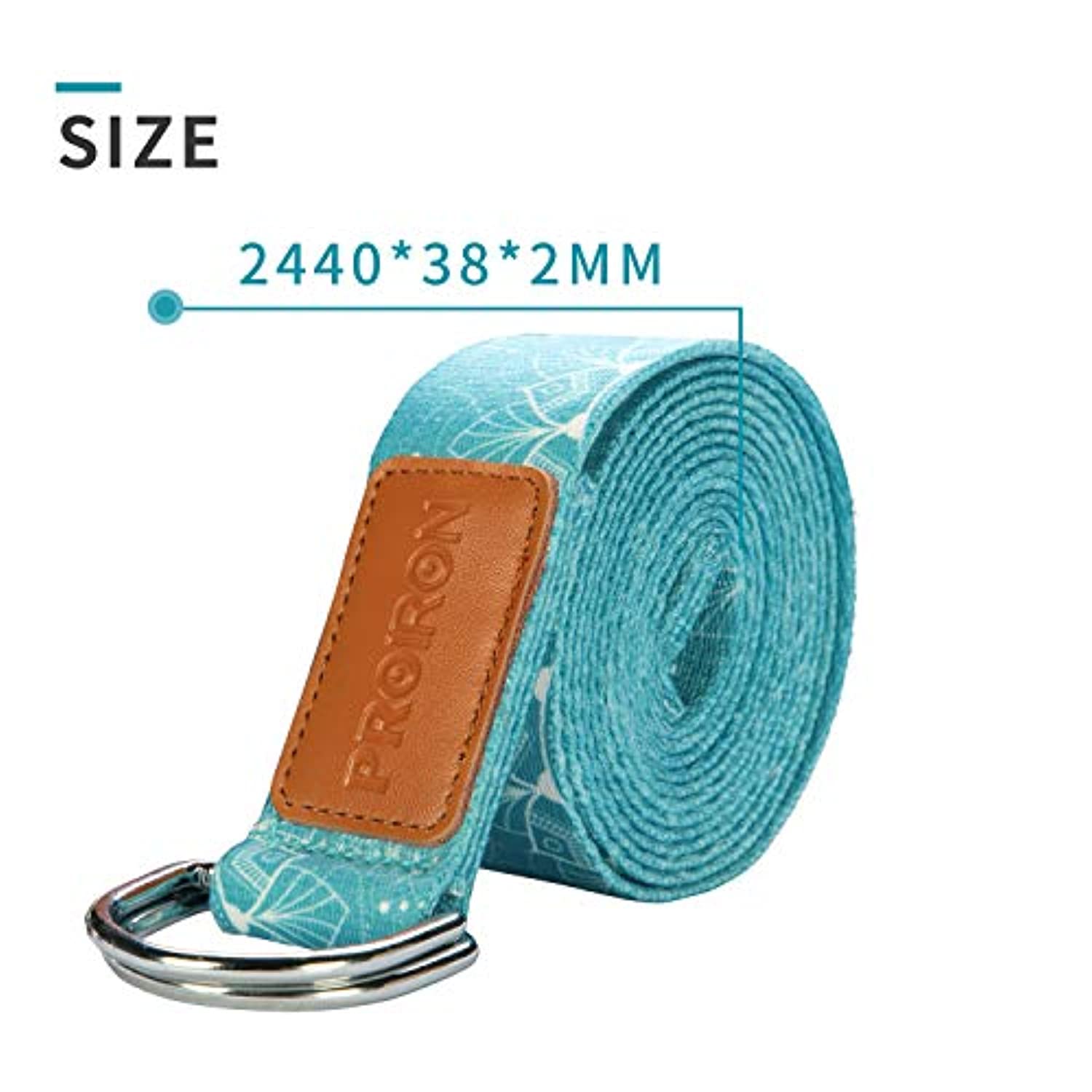 Proiron - Correa de yoga ajustable con hebilla en forma de D para yoga, para fitness, flexibilidad, estiramiento, yoga, pilates, terapia física, 12 pies, correa de algodón resistente