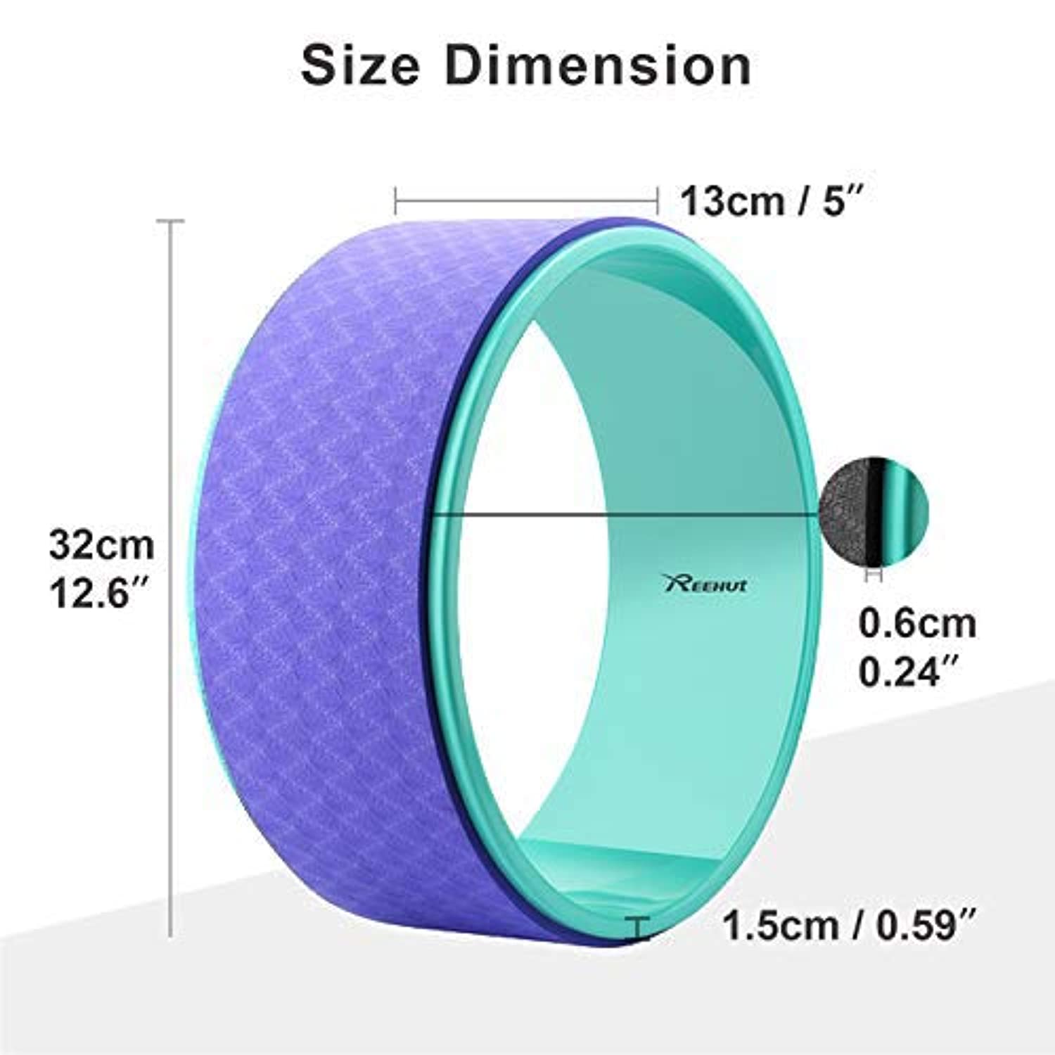 REEHUT - Rueda de yoga para dolor de espalda (12.0 x 5.0 in, rodillo de espalda y camilla con cojín grueso para Dharma Yoga pose, espalda y estiramiento)