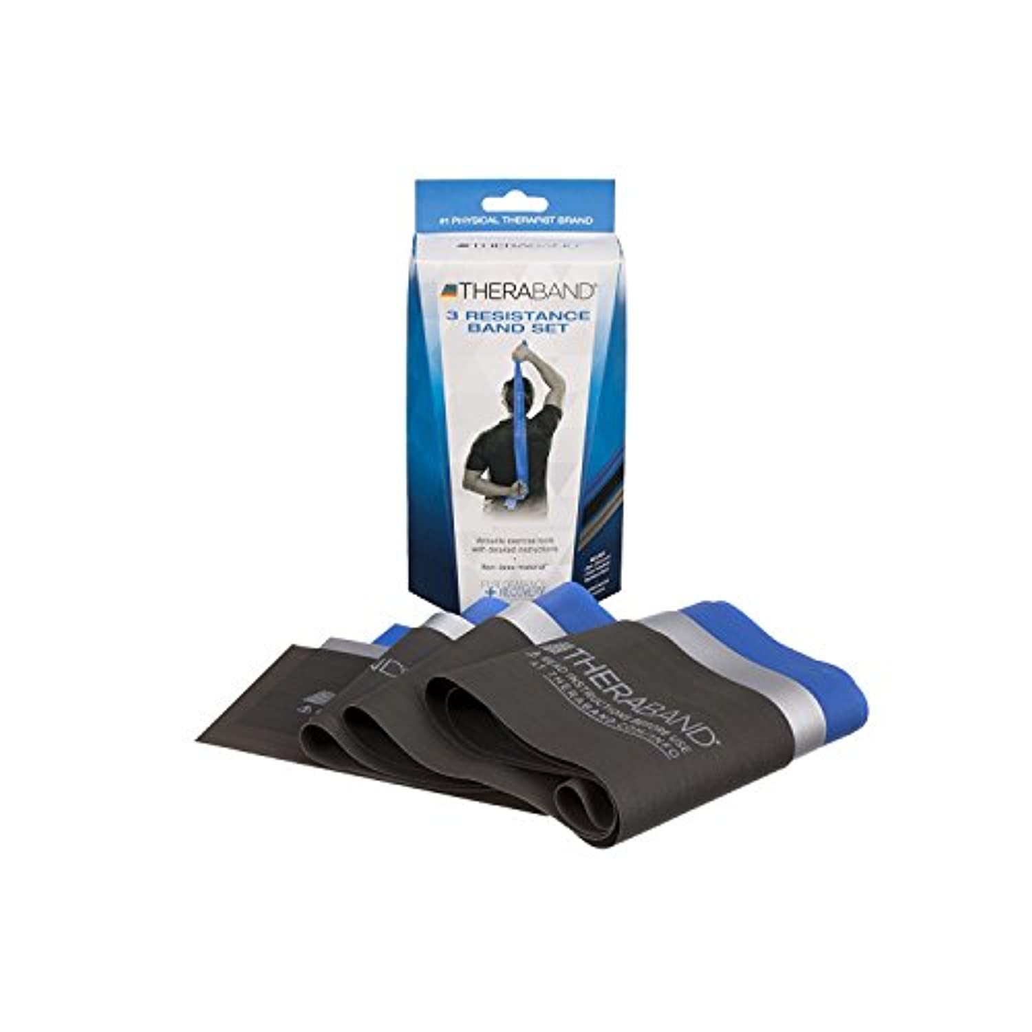 TheraBand - Juego de bandas de resistencia, banda elástica profesional no látex para ejercicios de cuerpo superior e inferior, entrenamiento de fuerza sin pesos, terapia física, pilates, rehabilitación