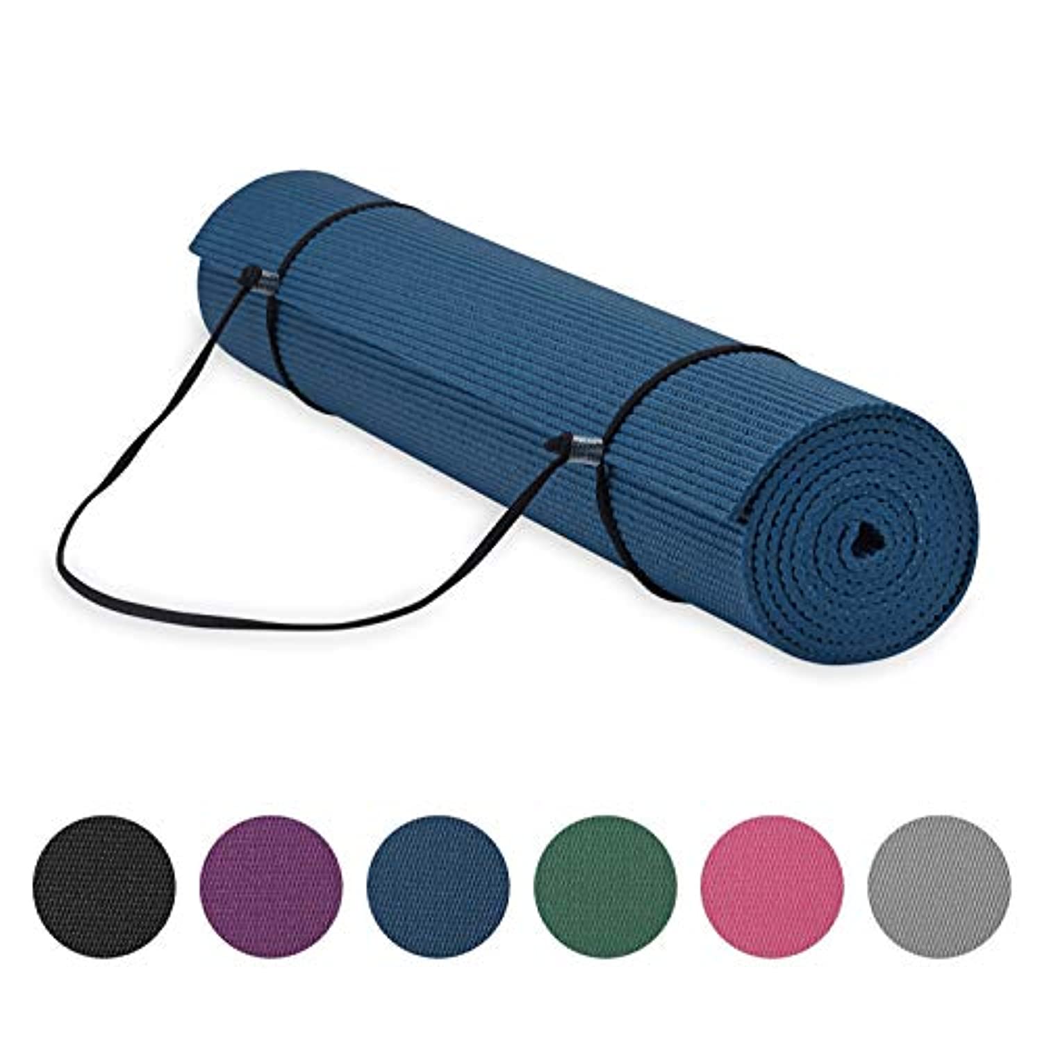Gaiam Essentials - Tapete de yoga con correa para transporte (72.0 pulgadas de largo x 24.0 pulgadas de ancho x 1/4 de pulgada de grosor).