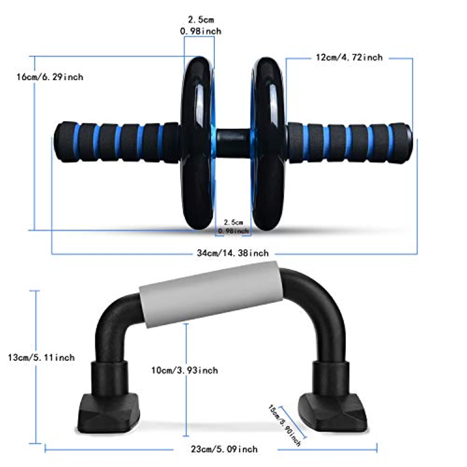 Kit con ruedas para abdominales 3 en 1 - Odoland AB Roller Pro, con barra de empuje, cuerda para saltar y protección de rodillas - Perfecto entrenamiento seleccionado para abdominales