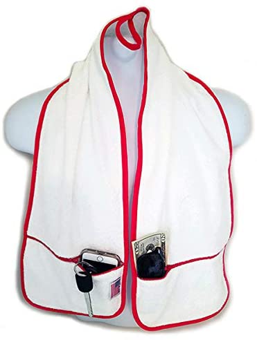 R J Hall toalla deportiva – 2 bolsillos con cremallera que sostiene pertenencias seguras mientras haces ejercicio, entrenamiento, clase de yoga, entrenamiento de fitness en el gimnasio o caminar por la playa, bucles 100% algodón supersuaves y absorbentes,