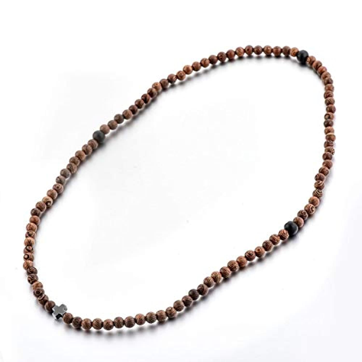 Pulsera de cuerda de oración cristiana – mujeres hombres niños – 100 madera + 3 perlas negras y cruz – 0.236 in madera 100
