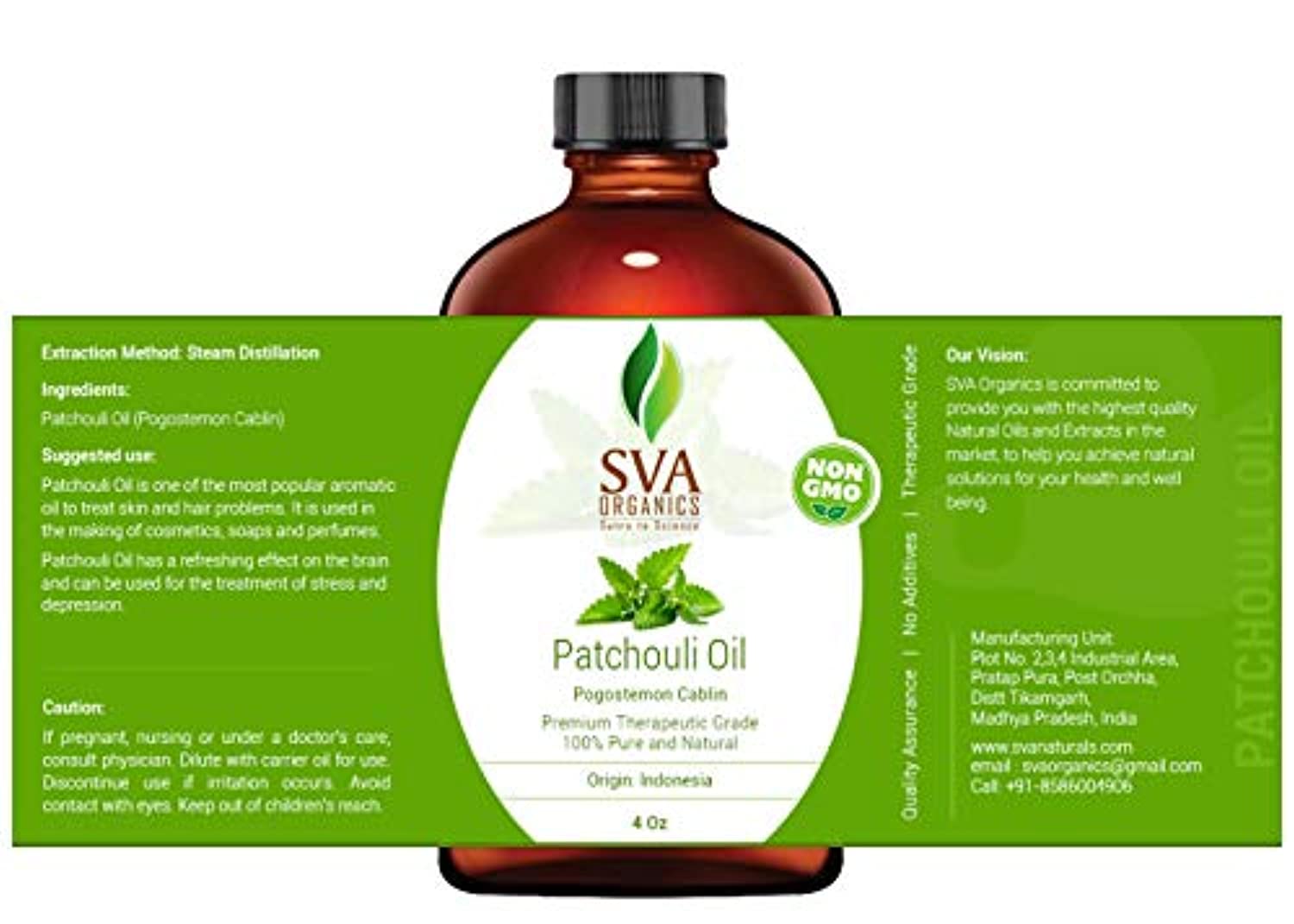 Aceite de pachulí orgánico certificado por USDA – 100% puro y natural, destilado al vapor de grado natural y terapéutico para la piel y relajación por SVA Organics