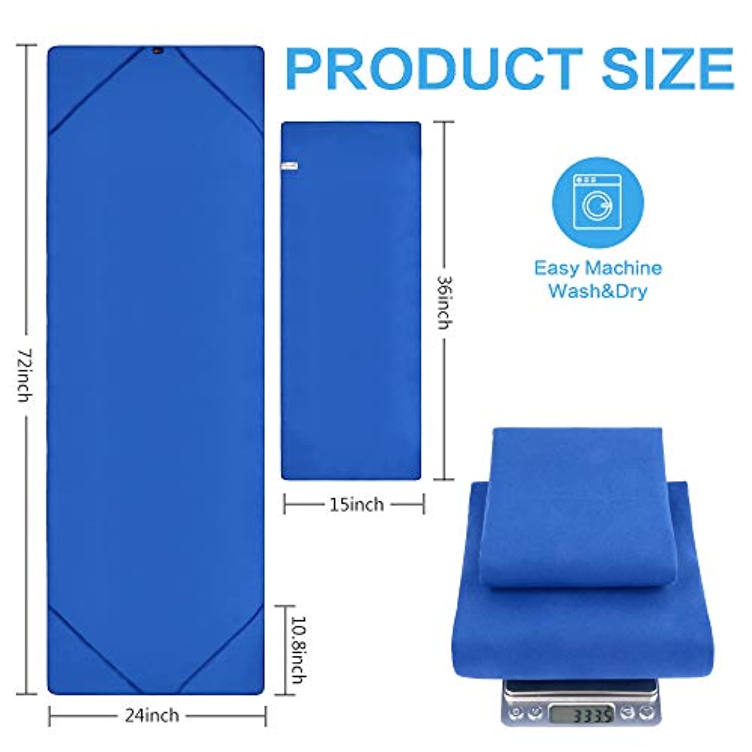 SUNLAND Toalla de yoga de microfibra absorbente de sudor suave antideslizante toalla de yoga caliente + toalla de mano 2 en 1 juego con bolsa de transporte, ideal para pilates Hot Yoga Bikram 24 pulgadas x 72 pulgadas