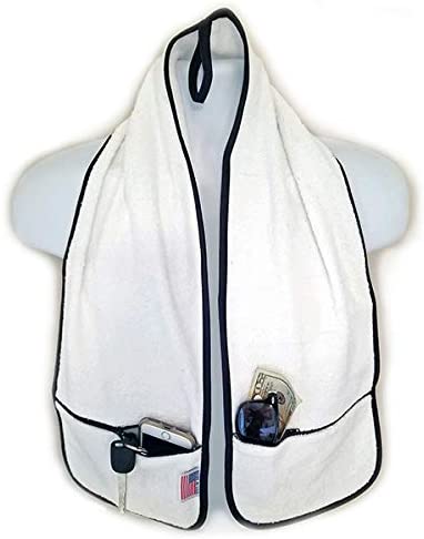 R J Hall toalla deportiva – 2 bolsillos con cremallera que sostiene pertenencias seguras mientras haces ejercicio, entrenamiento, clase de yoga, entrenamiento de fitness en el gimnasio o caminar por la playa, bucles 100% algodón supersuaves y absorbentes,