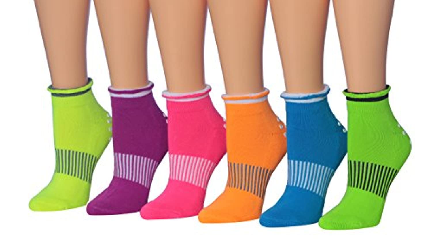Ronnox - Calcetines de silicona antideslizantes para mujer, 6 pares, acolchados, antideslizantes, para yoga, pilates y barreras