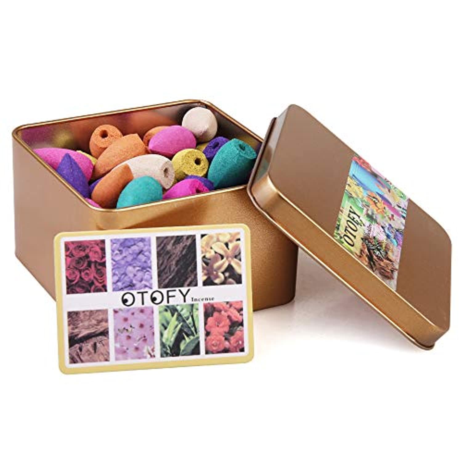 OTOFY - Conos de incienso de cascada con reflujo de 70 piezas, incienso de jazmín Osmanthus de lavanda verde té rosa sándalo madera mezclada natural palo de cocina fragante cono