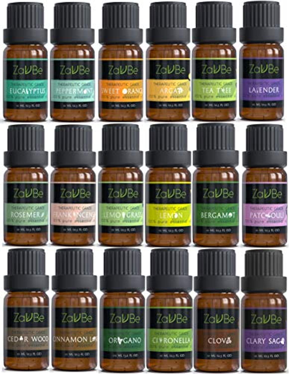 Juego de 18 aceites esenciales con estuche de 20 agujeros terapéuticos naturales 100% difusor aromaterapia grado lavanda limón menta árbol té argán incienso bergamota limón