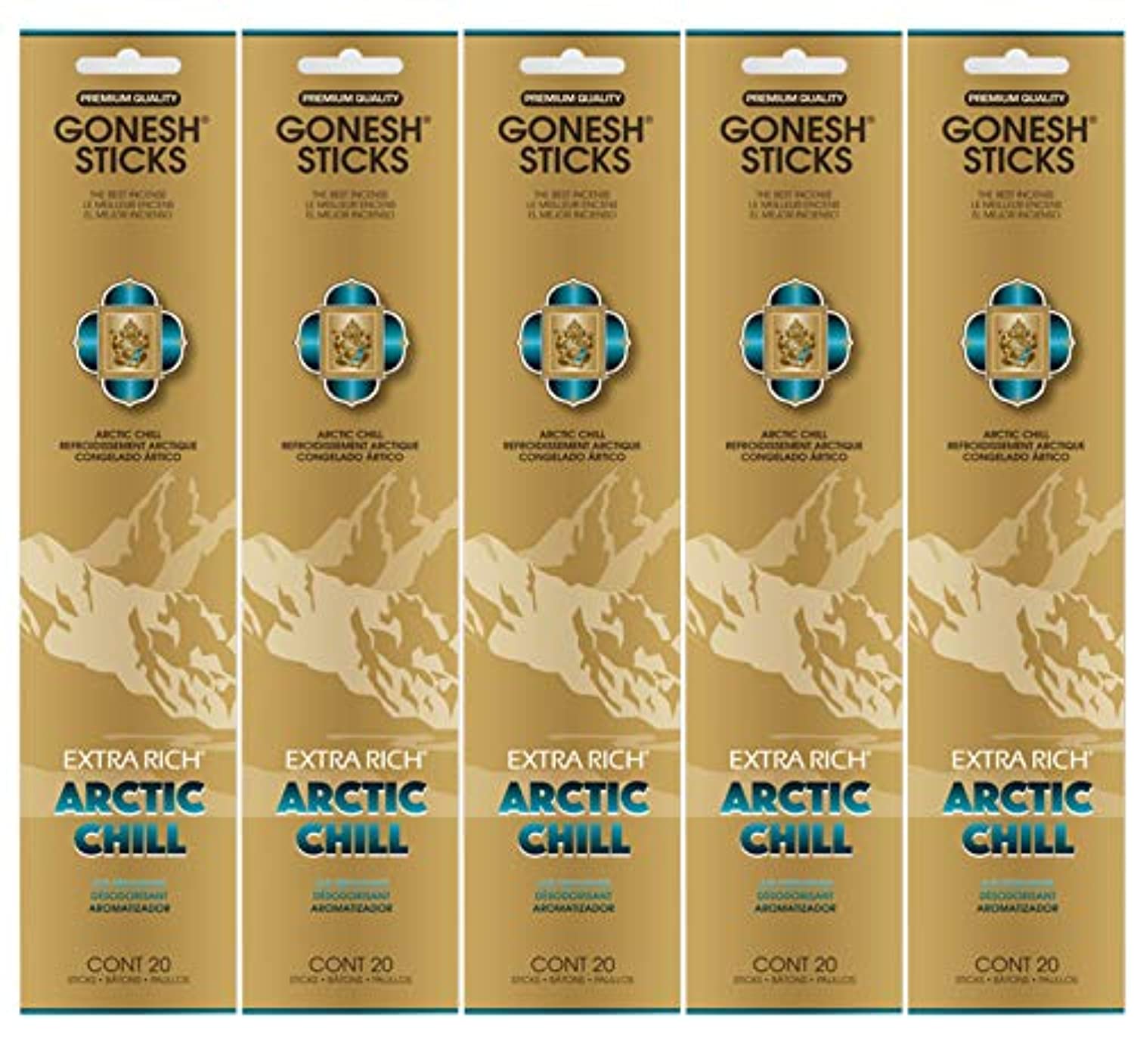 Gonesh - Varillas de incienso extra ricas – Arctic Chill 5 paquetes (100 en total)