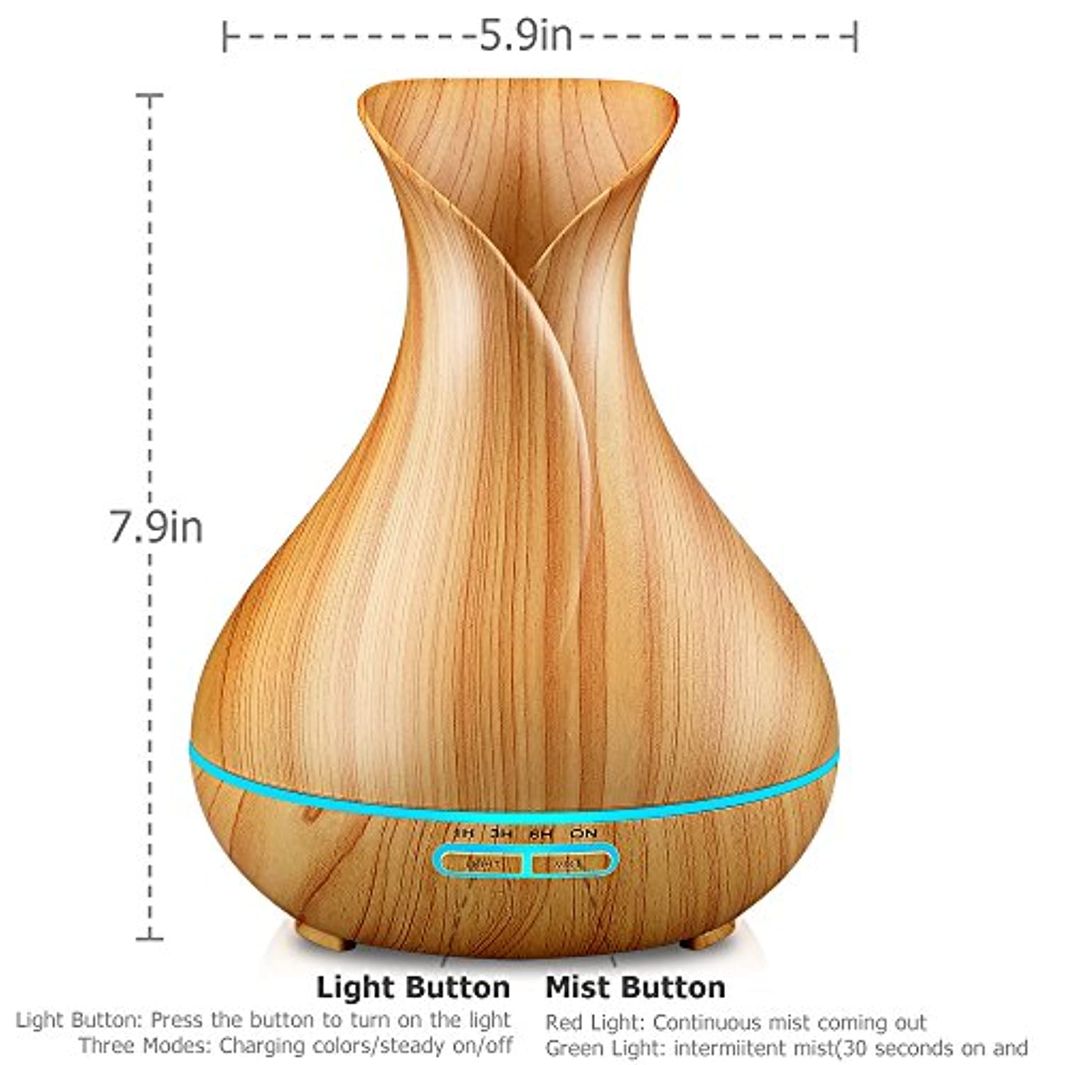 Difusor de aceites esenciales URPOWER, humidificadores de neblina fresca con aroma a madera y granos de 400 ml, difusores ultrasónicos de aromaterapia con ajustes para temporizador y salida de neblina alta o baja para el hogar, recámara, cuarto de bebé, e