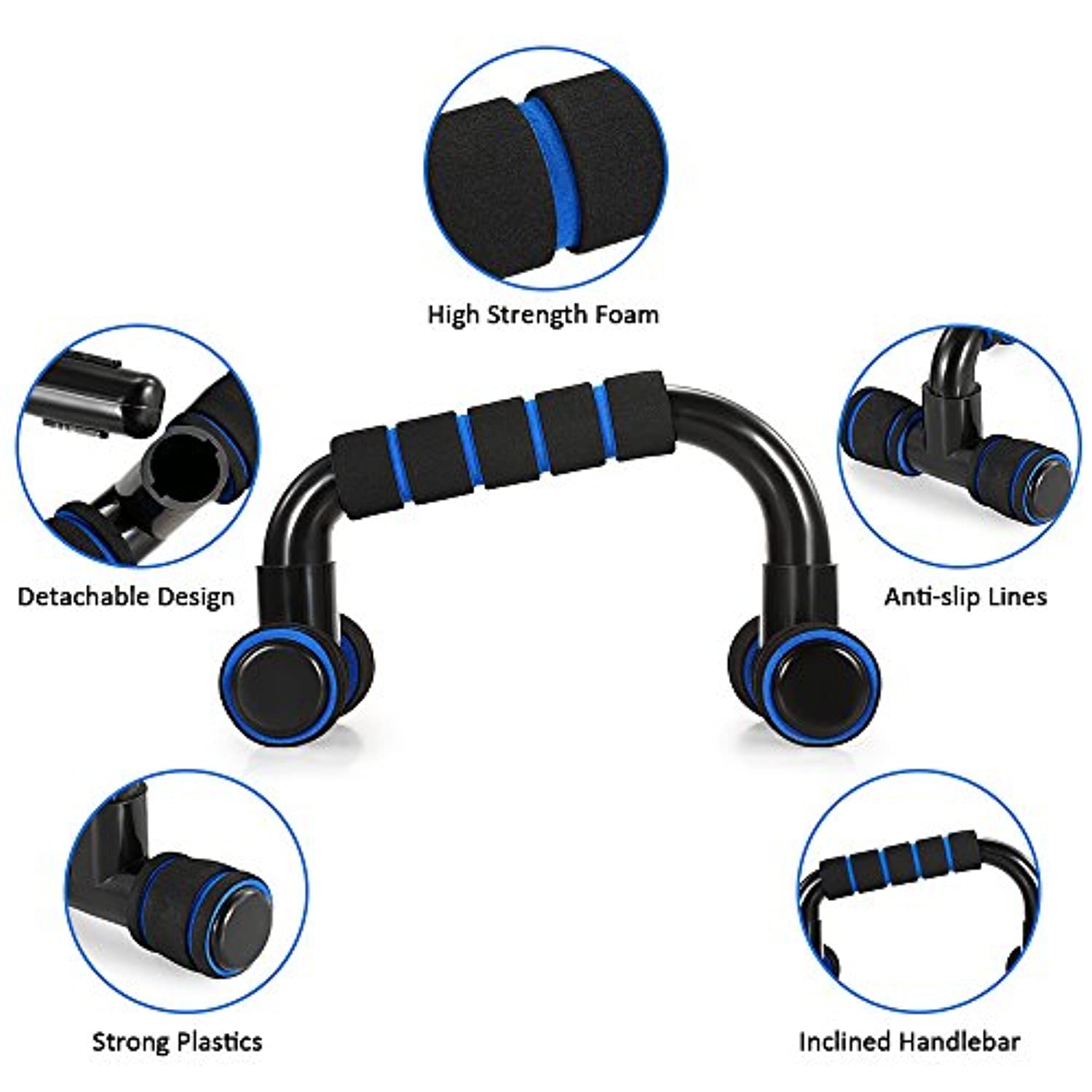 TOMSHOO - Kit 5 en 1 de rueda para abdominales con barra para flexiones, cuerda de saltar, pinzas para mano y almohadilla para rodillas, para gimnasio y entrenamiento en casa