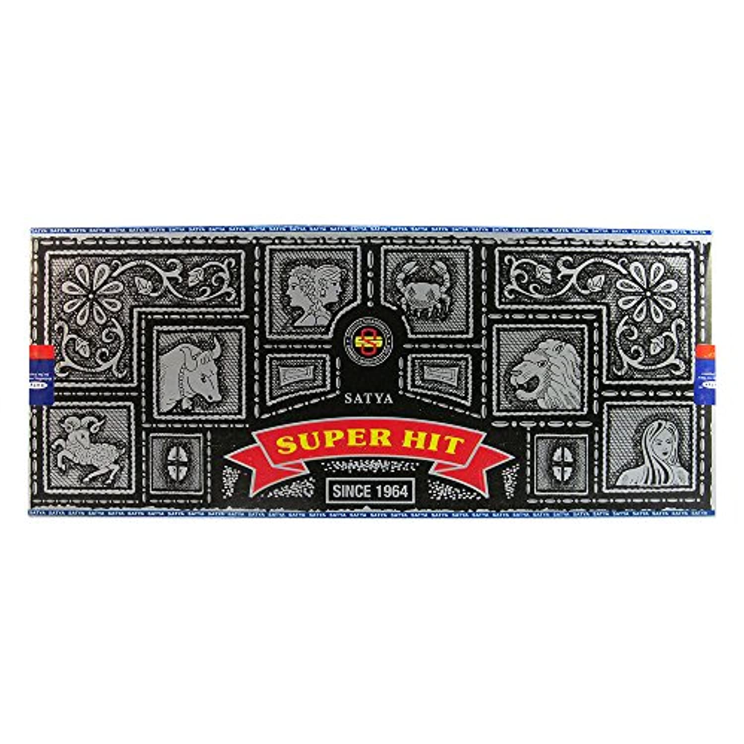 Satya Super Hit - Varillas de incienso (12 unidades, 0.53 oz, con soporte para incienso Trumiri)