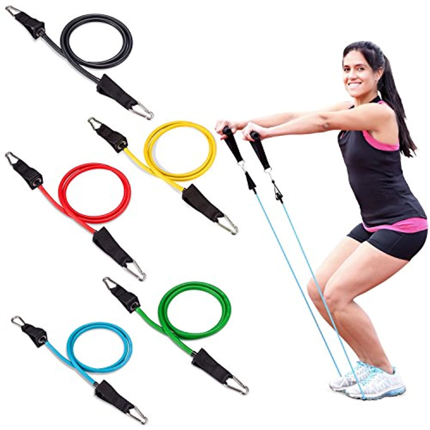 Fit Simplify juego de bandas resistentes, 11 piezas, con ancla para puertas, cintas para tobillos, bolsa para transportar y bandas de tubo para ejercicios. Incluye guía de ejercicios, ebook y videos en línea