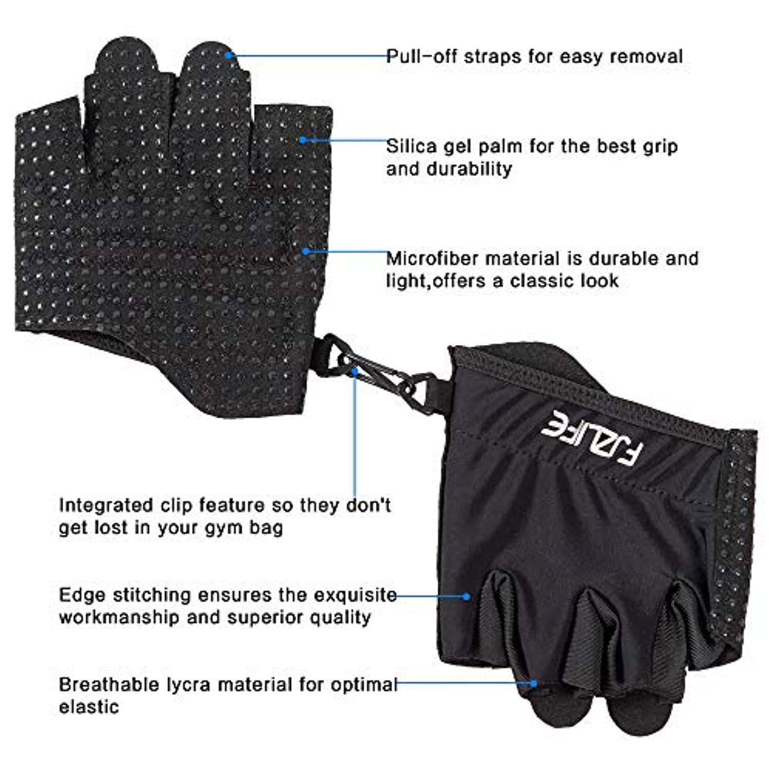 FJZLIFE - Guantes de fitness para entrenamiento cruzado, levantamiento de pesas, ciclismo, culturismo, yoga, dominadas y fitness, palma de agarre de silicona mejorada, mejora tu fitness sin rasgaduras de mano