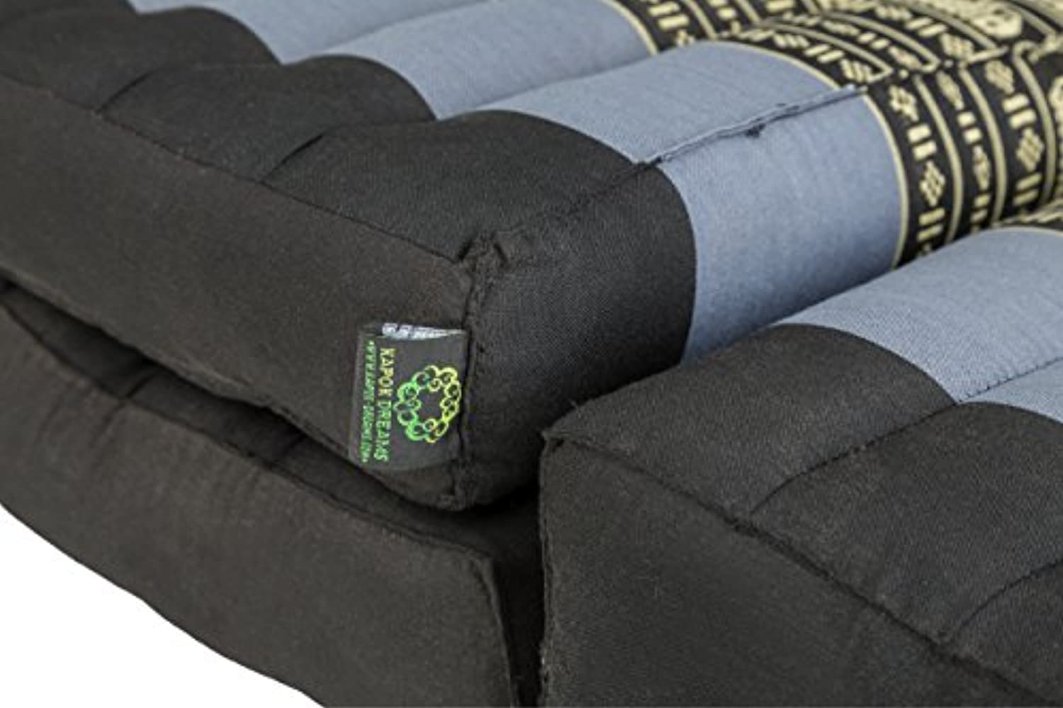 GABUR Kapok Dreams Foldable Meditation Cushion, 100% Kapok Zafu/Zabuton, Thai Design Blue Elephants