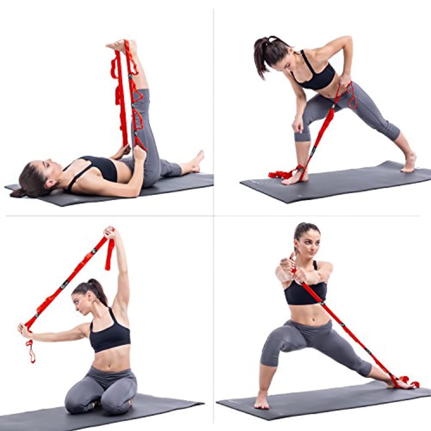 Correa de yoga EVO para estirar con 10 bucles, elástica o no elástica, tela suave | fuerte resistencia | viene con libro electrónico de ejercicios y tutoriales en vídeo en línea