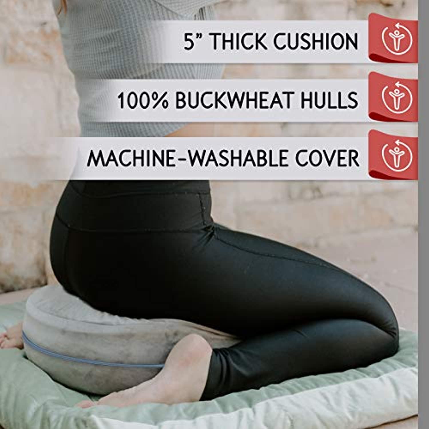 Florensi - Cojín de meditación ajustable (16.0 x 16.0 x 6.2 in), almohada de meditación de terciopelo grande, almohada de yoga premium para mujeres y hombres, cojín de yoga, cojines de meditación de trigo sarraceno, altura ajustable