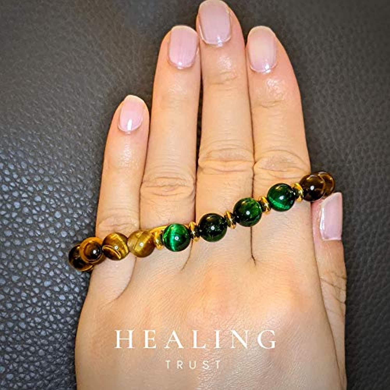 Pulsera de ojo de tigre marrón para hombres y mujeres + ojo de tigre verde, espaciadores de hematites dorados, 100% riqueza prosperidad suerte empresarial, pulseras curativas para hombres y mujeres