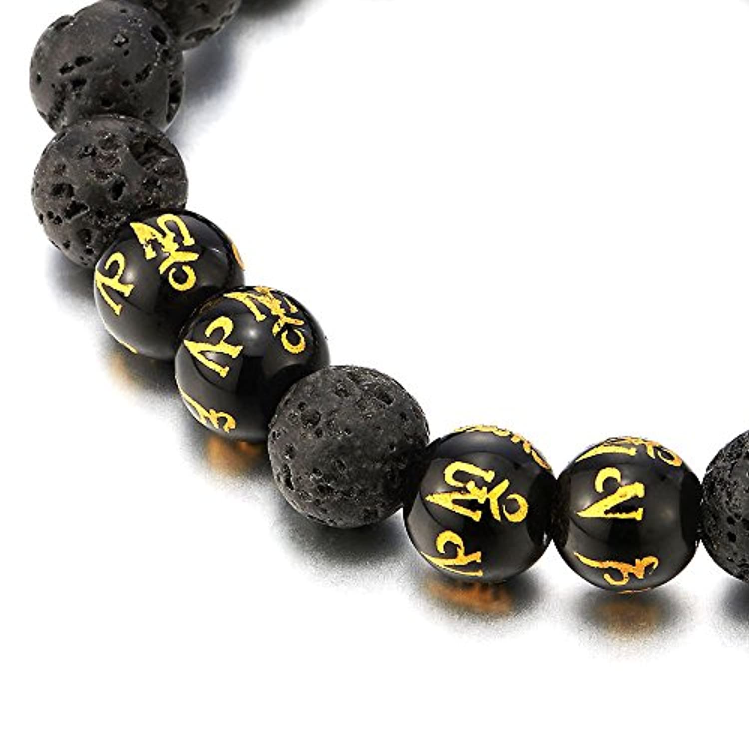 COOLSTEELANDBEYOND Pulsera de cuentas para hombre y mujer de 0.394 in con cuentas tibetanas de piedra volcánica, Mantra Om Mani Padme Hum