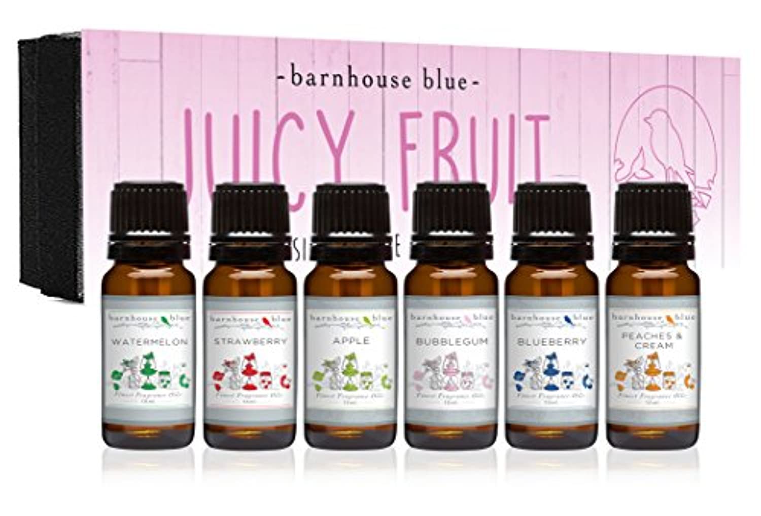 Aceite especial con fragancia frutal, kit de regalo de 6 botellas de 0.33 oz, manzana, arándanos, goma de mascar, melocotones y crema, fresa, sandía
