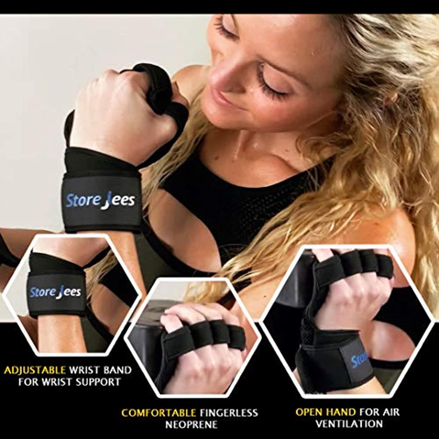 Guantes de gimnasio para levantamiento de pesas con muñequera para hombres y mujeres, guantes de entrenamiento sin dedos totalmente ventilados que protegen el pulgar y la palma, agarre extra natural para levantamiento de pesas, ejercicios de crossfit
