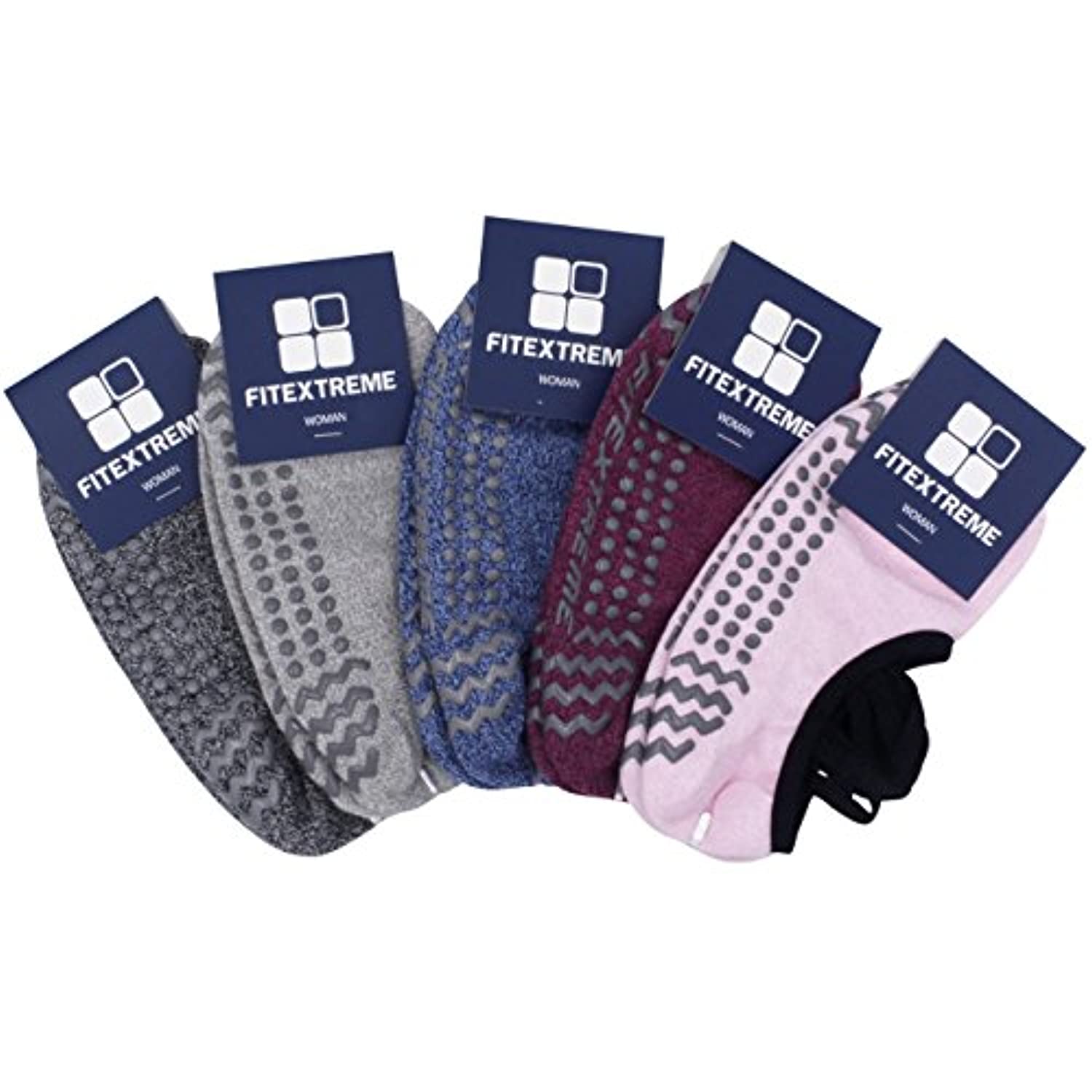 FitExtreme - Calcetines de yoga y pilates para mujer, 3 a 5 pares, antideslizantes, agarre grueso