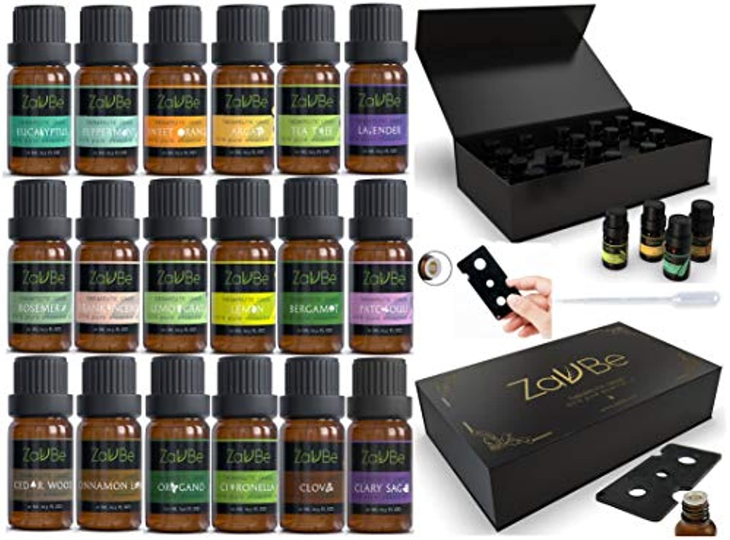 Juego de 18 aceites esenciales con estuche de 20 agujeros terapéuticos naturales 100% difusor aromaterapia grado lavanda limón menta árbol té argán incienso bergamota limón