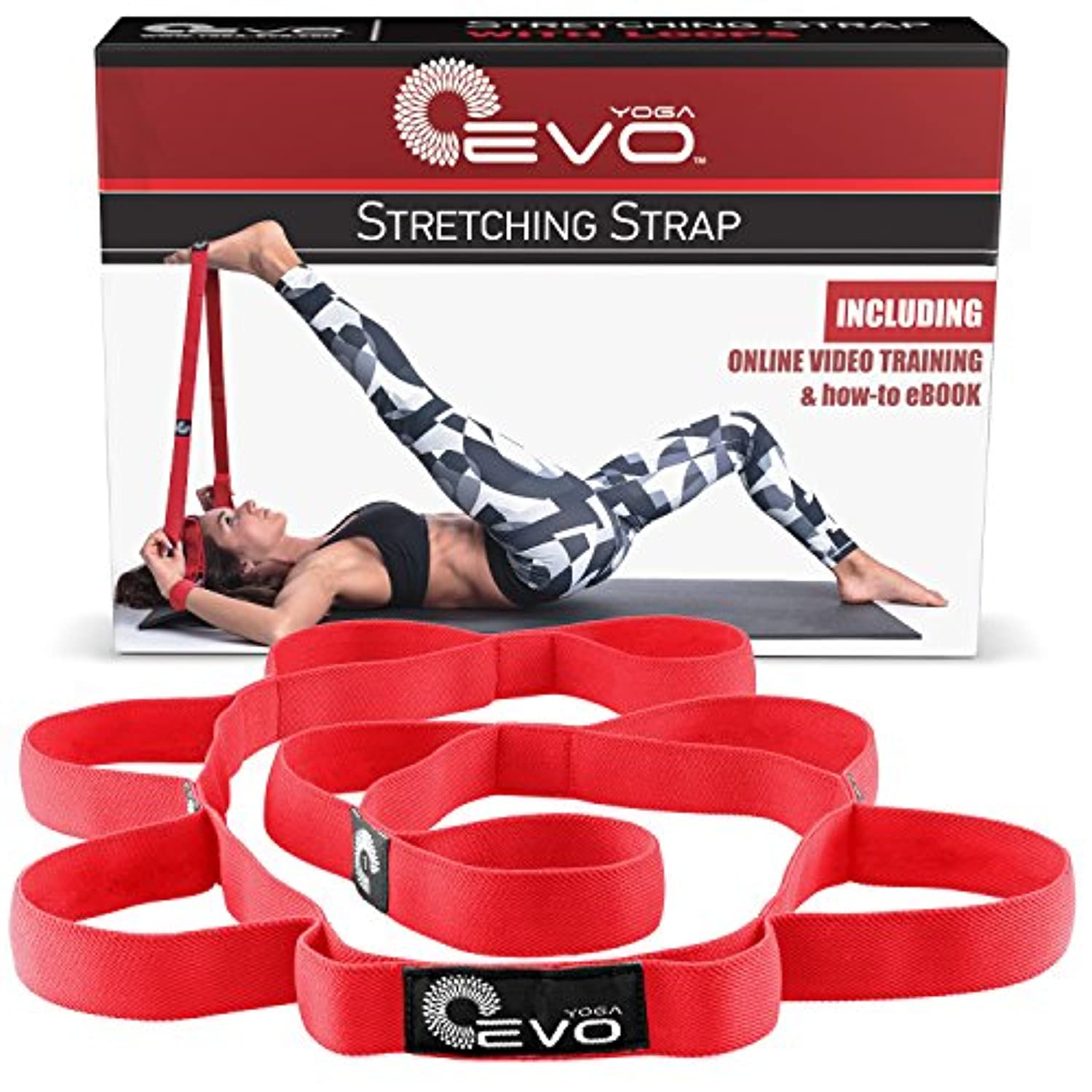 Correa de yoga EVO para estirar con 10 bucles, elástica o no elástica, tela suave | fuerte resistencia | viene con libro electrónico de ejercicios y tutoriales en vídeo en línea