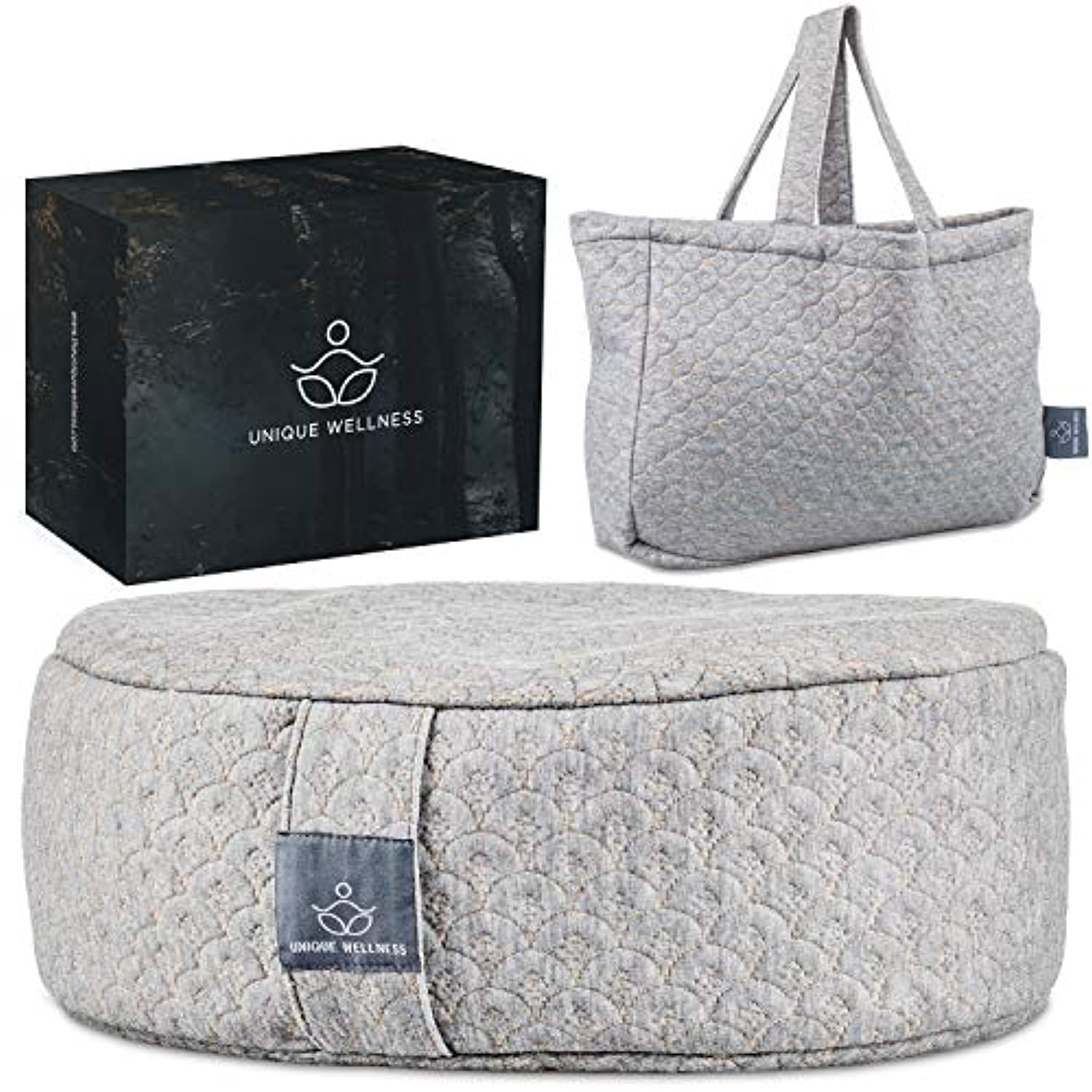Cojín único de meditación de trigo sarraceno Wellness (17.2 x 13.2 in), almohadas de meditación para sentarse en el suelo, cojín de yoga para mujeres y hombres, bolsa de mano para viajes, con aroma a lavanda, lavable a máquina