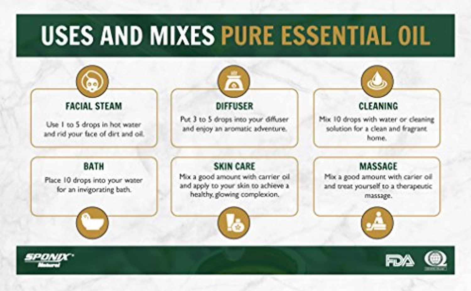 Aromaterapia sponix parte superior 10 ACEITES ESENCIALES – 100% Pure & Natural (Menta, Eucalipto, Citronela, Romero, clavo Leaf, lavanda, canela, hoja, incienso, naranja dulce, té Árbol)